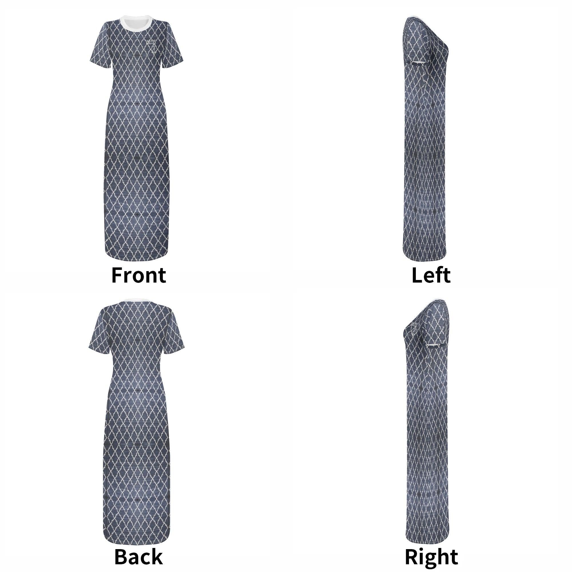 Women's Short Sleeve Dress Casual All Over Print Long Dress - MES...Where