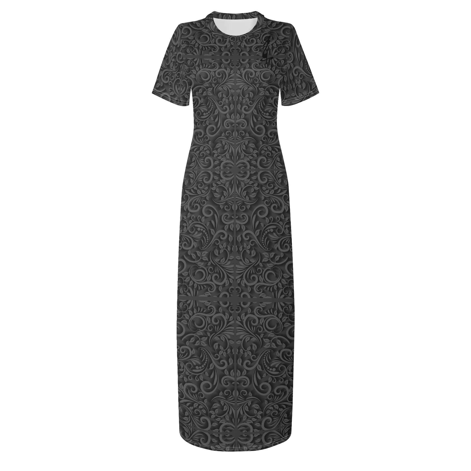 Women's Short Sleeve Dress Casual All Over Print Long Dress - MES...Where