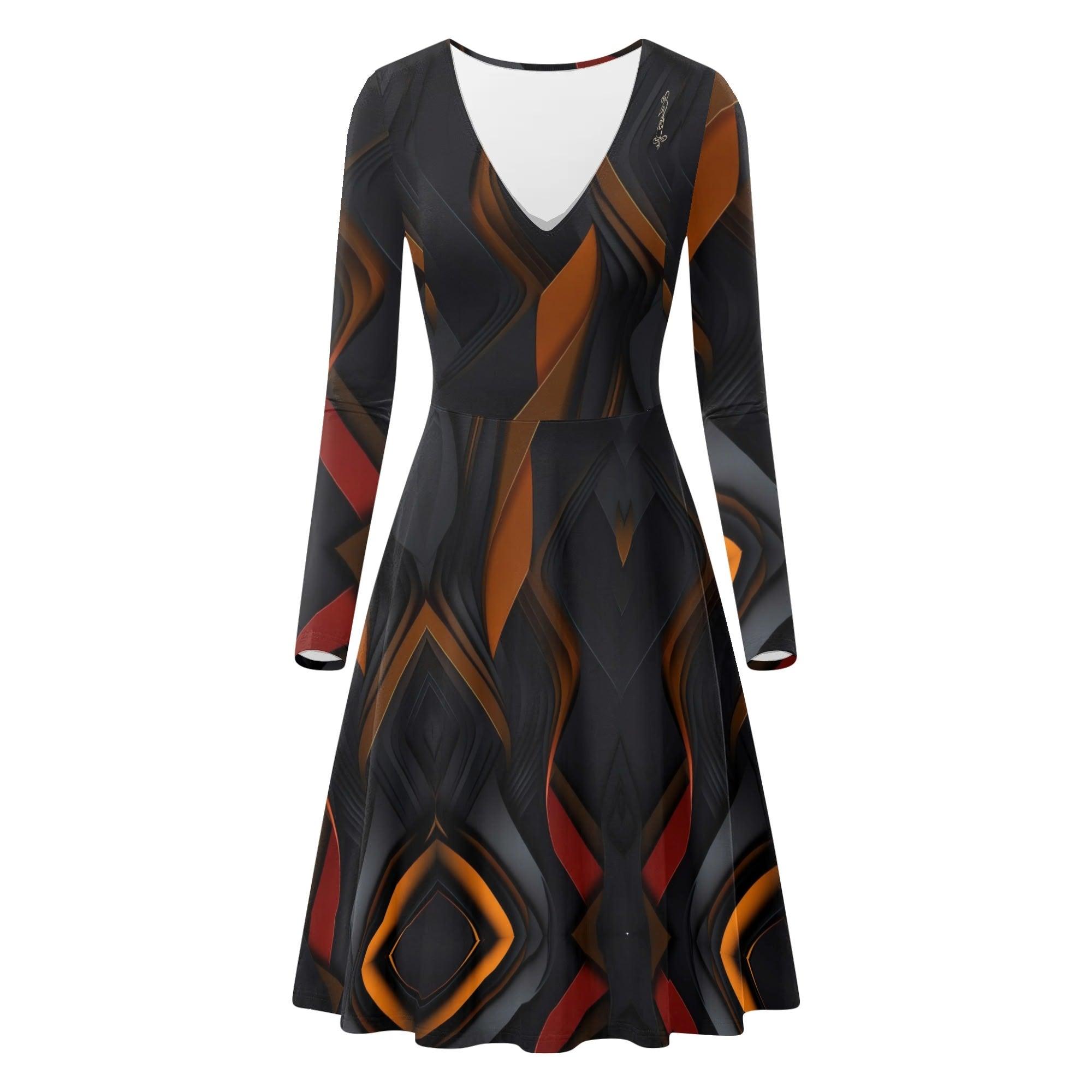 Women's V-Neck Long Sleeve Ruffle Dress - MES...Where