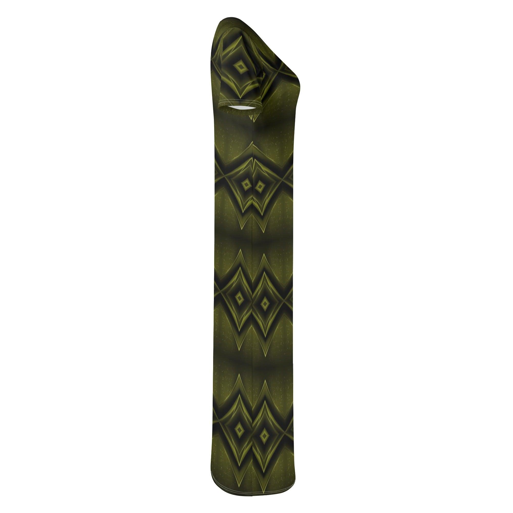 Women's Short Sleeve Dress Casual All Over Print Long Dress - MES...Where