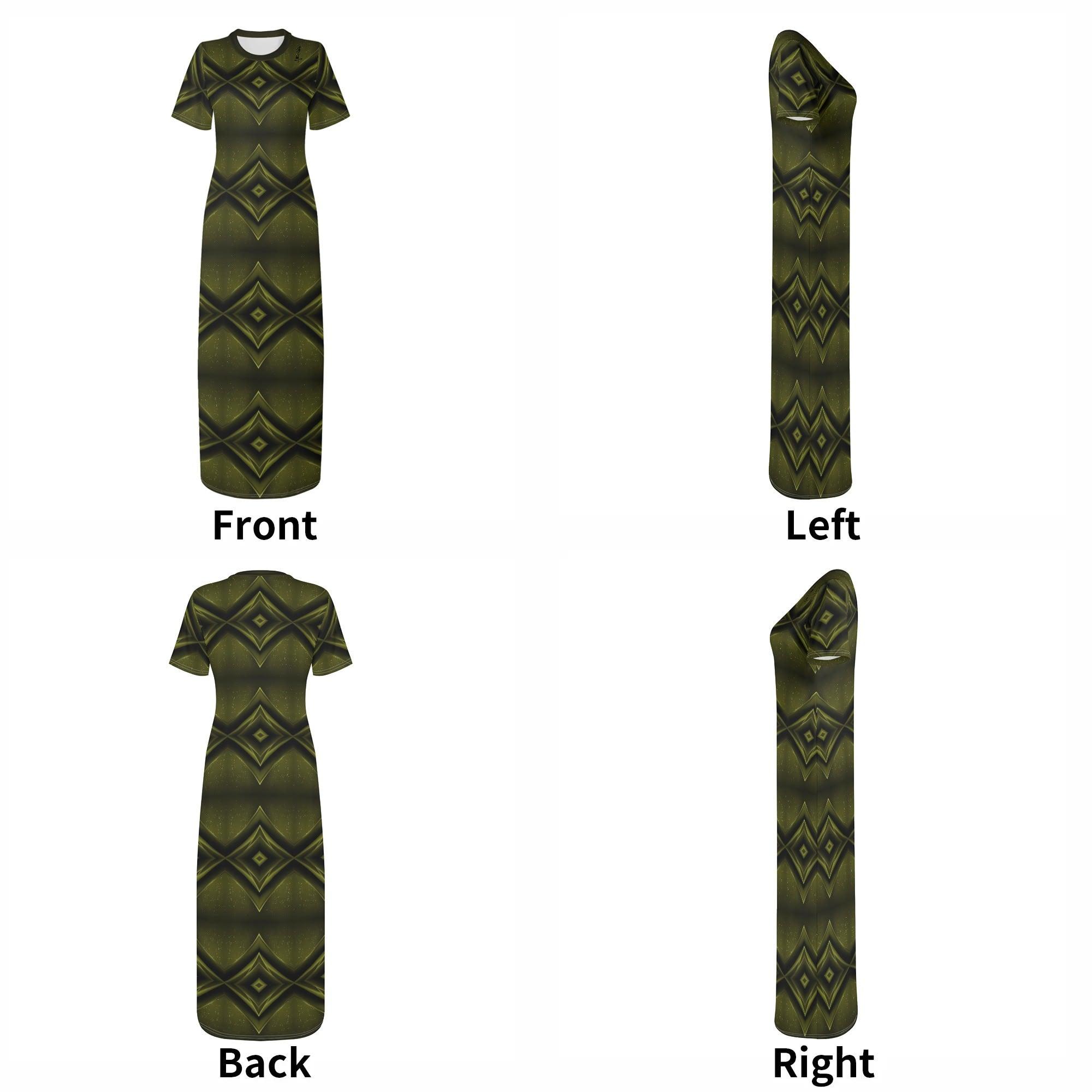 Women's Short Sleeve Dress Casual All Over Print Long Dress - MES...Where