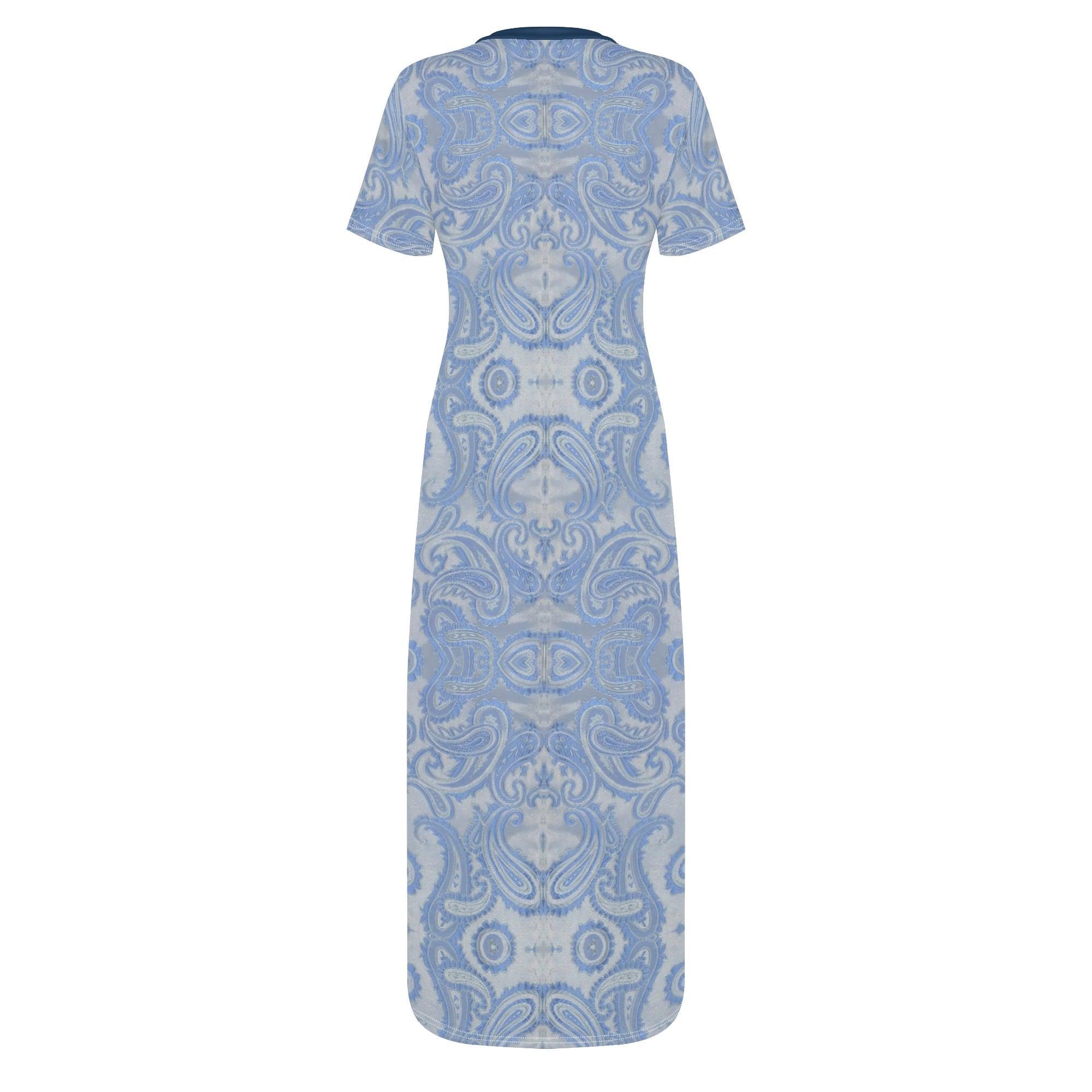 Women's Short Sleeve Casual All Over Print Long Dress - MES...Where