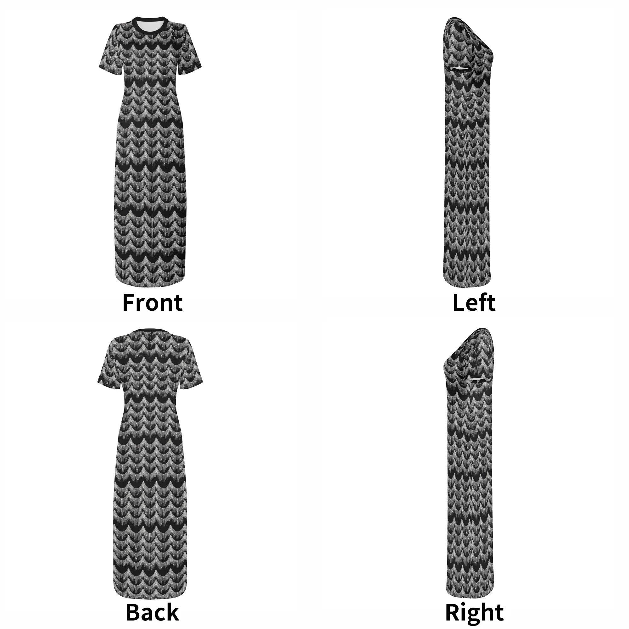 Women's Short Sleeve Casual All Over Print Long Dress - MES...Where