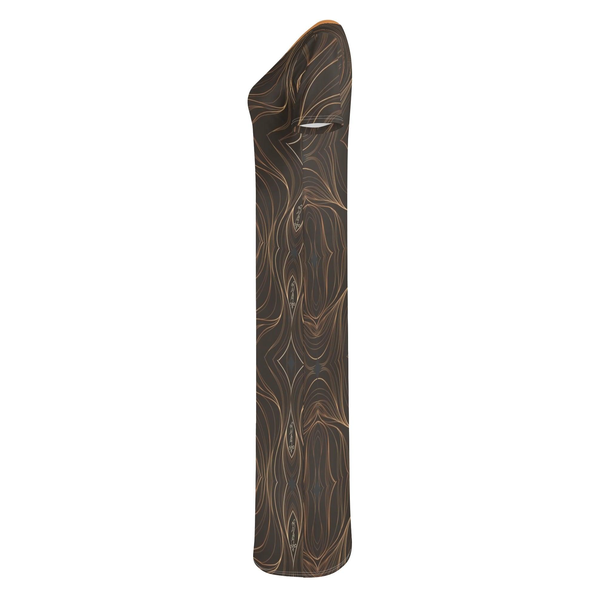 Women's Short Sleeve Casual All Over Print Long Dress - MES...Where
