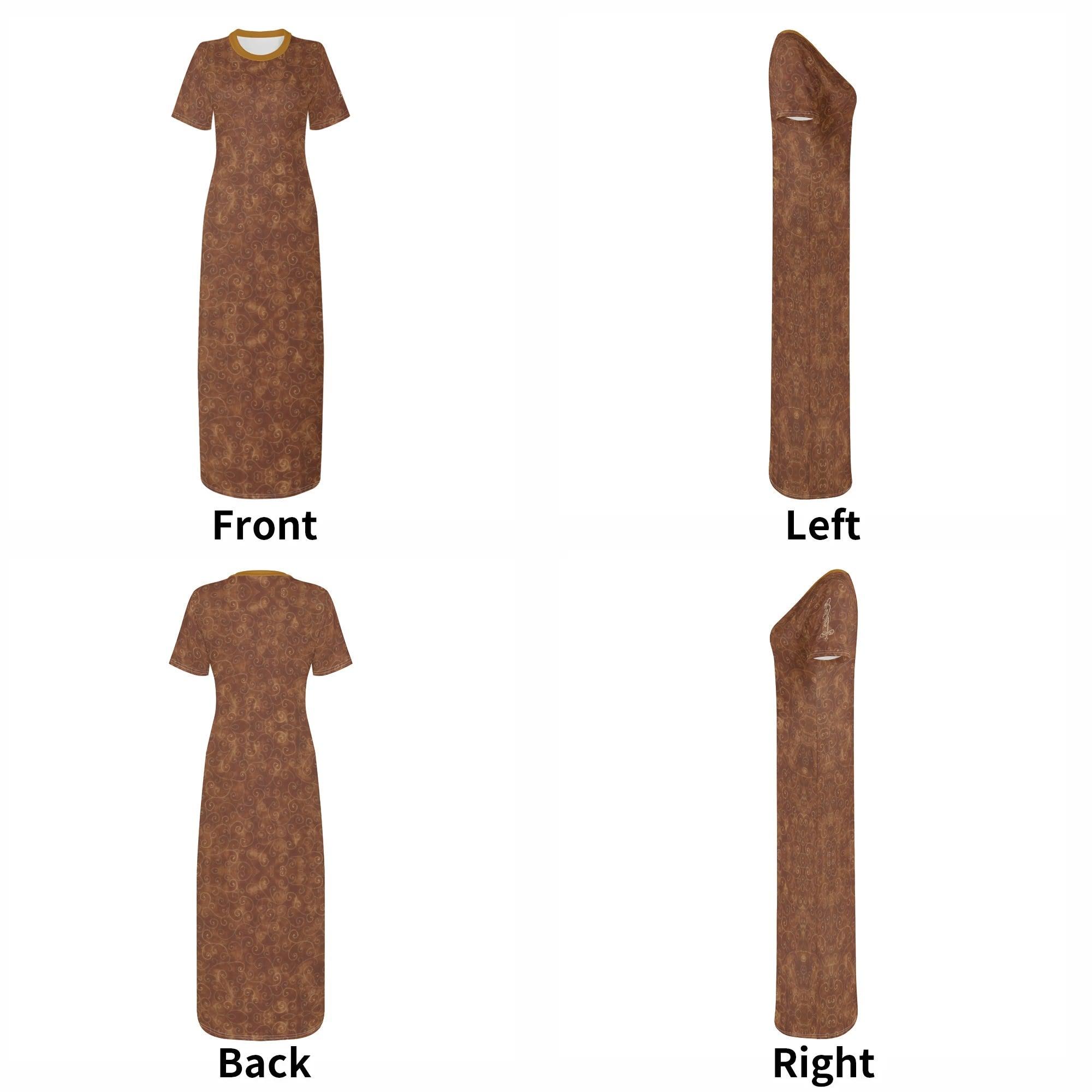 Women's Short Sleeve Casual All Over Print Long Dress - MES...Where