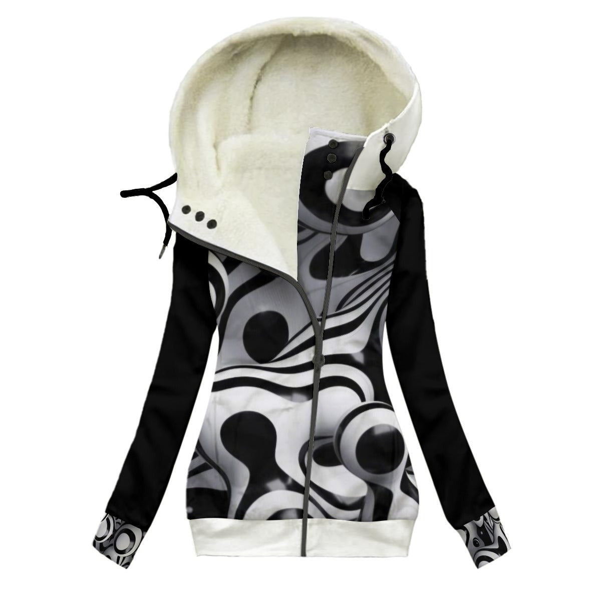 All-Over Print Women's Long Jacket With Fleece Lining