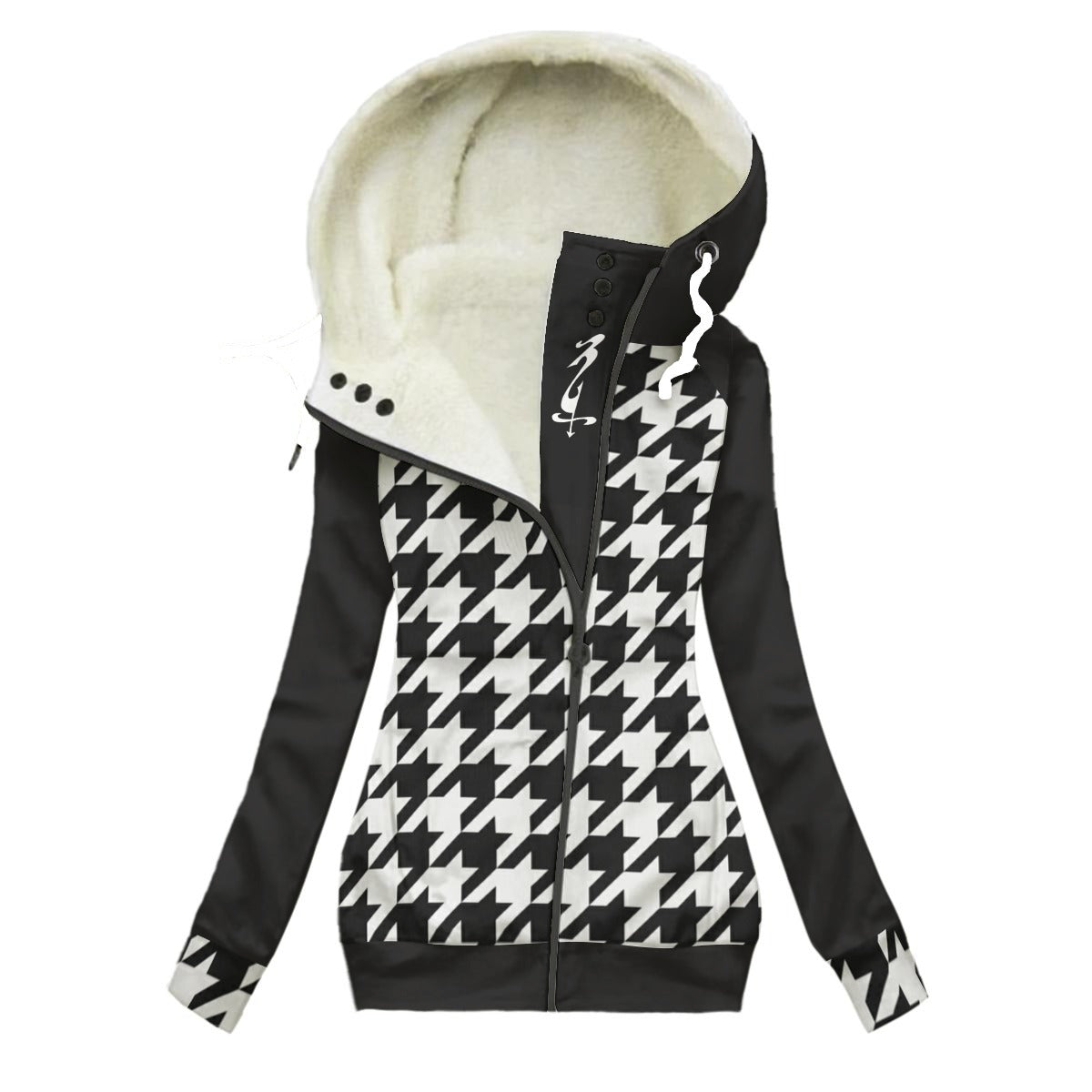 All-Over Print Women's Long Jacket With Fleece Lining