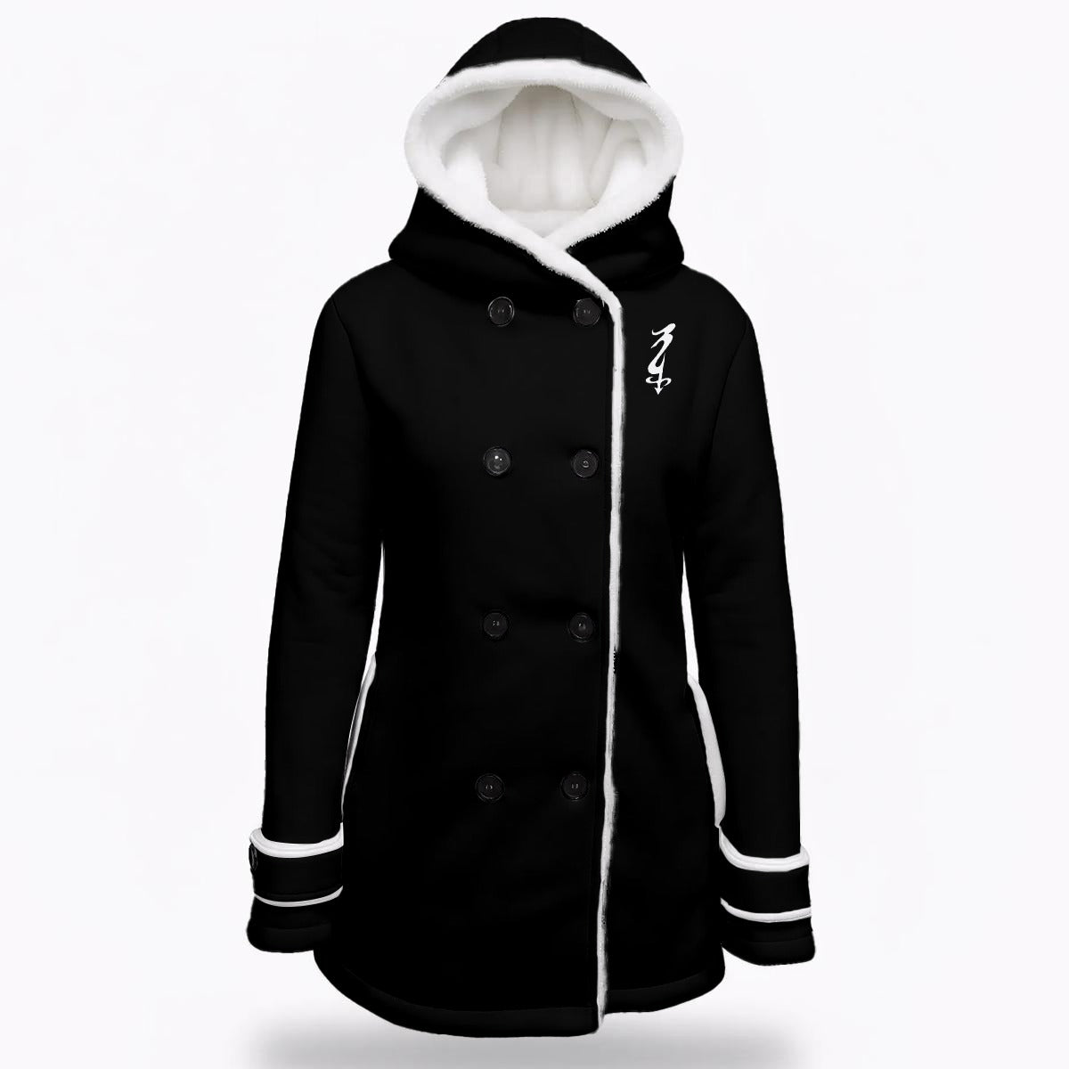 Women's Hooded Double-Breasted Winter Coat With Fleece