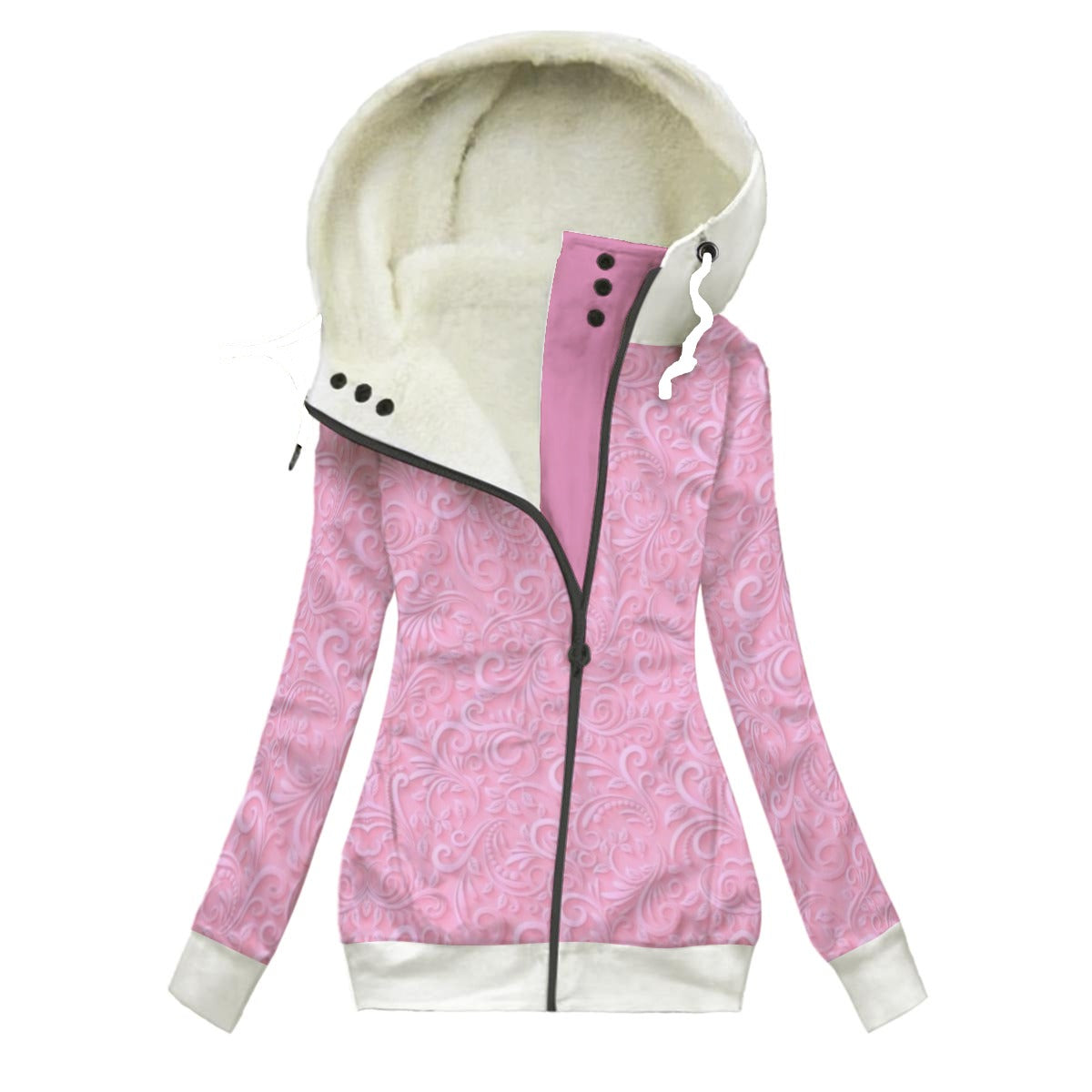 All-Over Print Women's Long Jacket With Fleece Lining