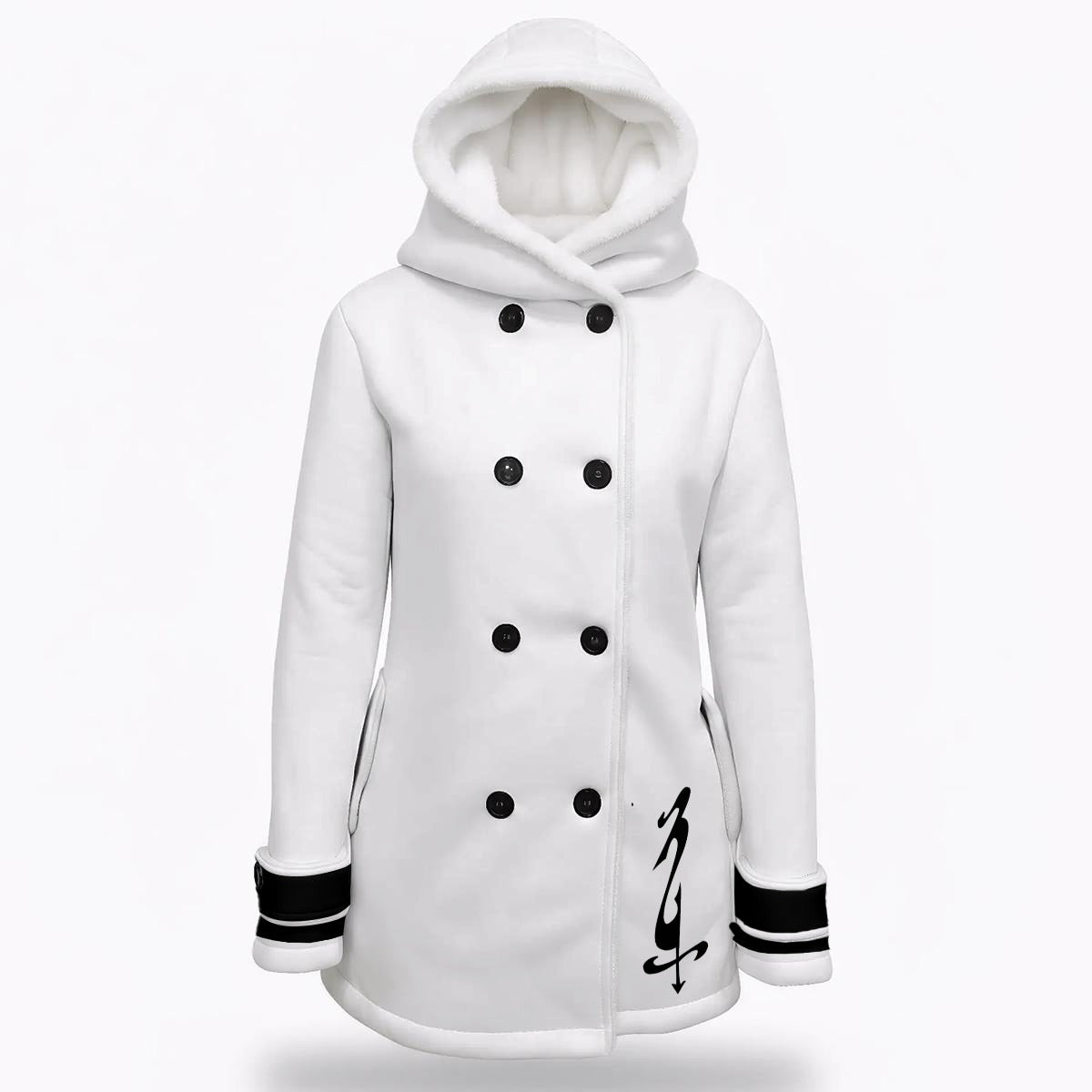 Women's Hooded Double-Breasted Winter Coat With Fleece