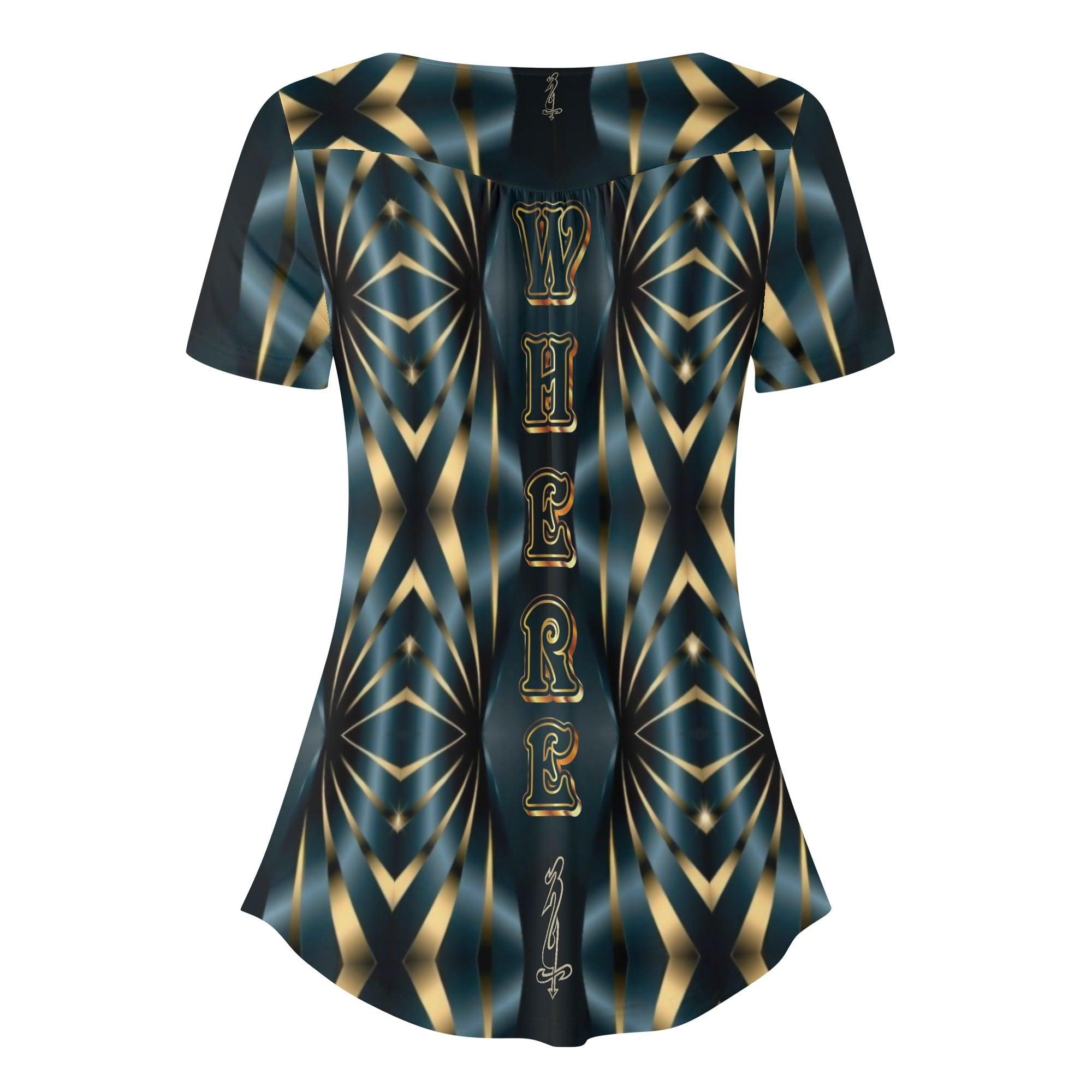 Womens Scoop Neck Short sleeve Loose Blouse - MES...Where