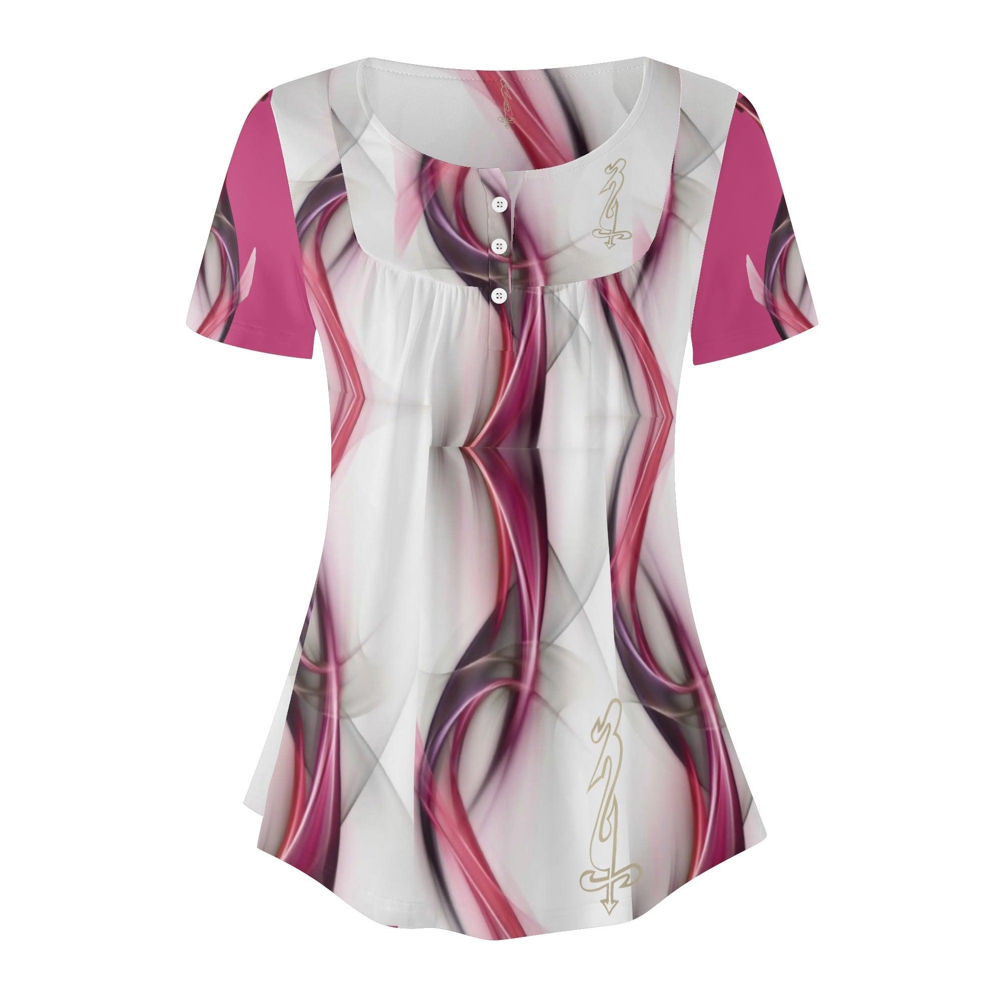 Womens Scoop Neck Short sleeve Loose Blouse - MES...Where