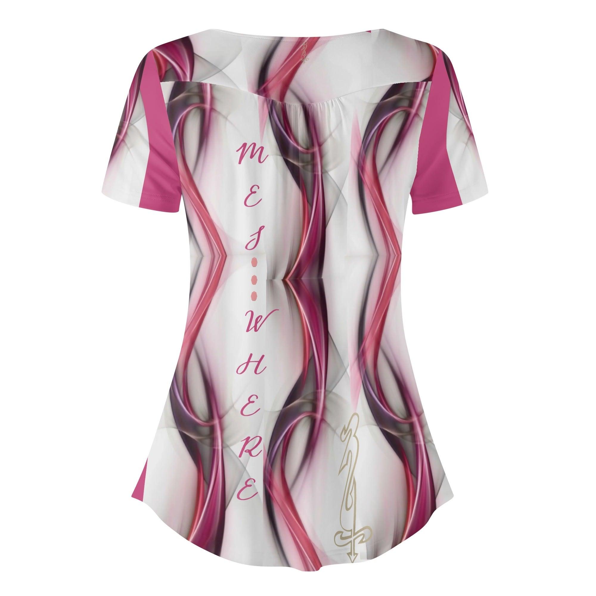 Womens Scoop Neck Short sleeve Loose Blouse - MES...Where