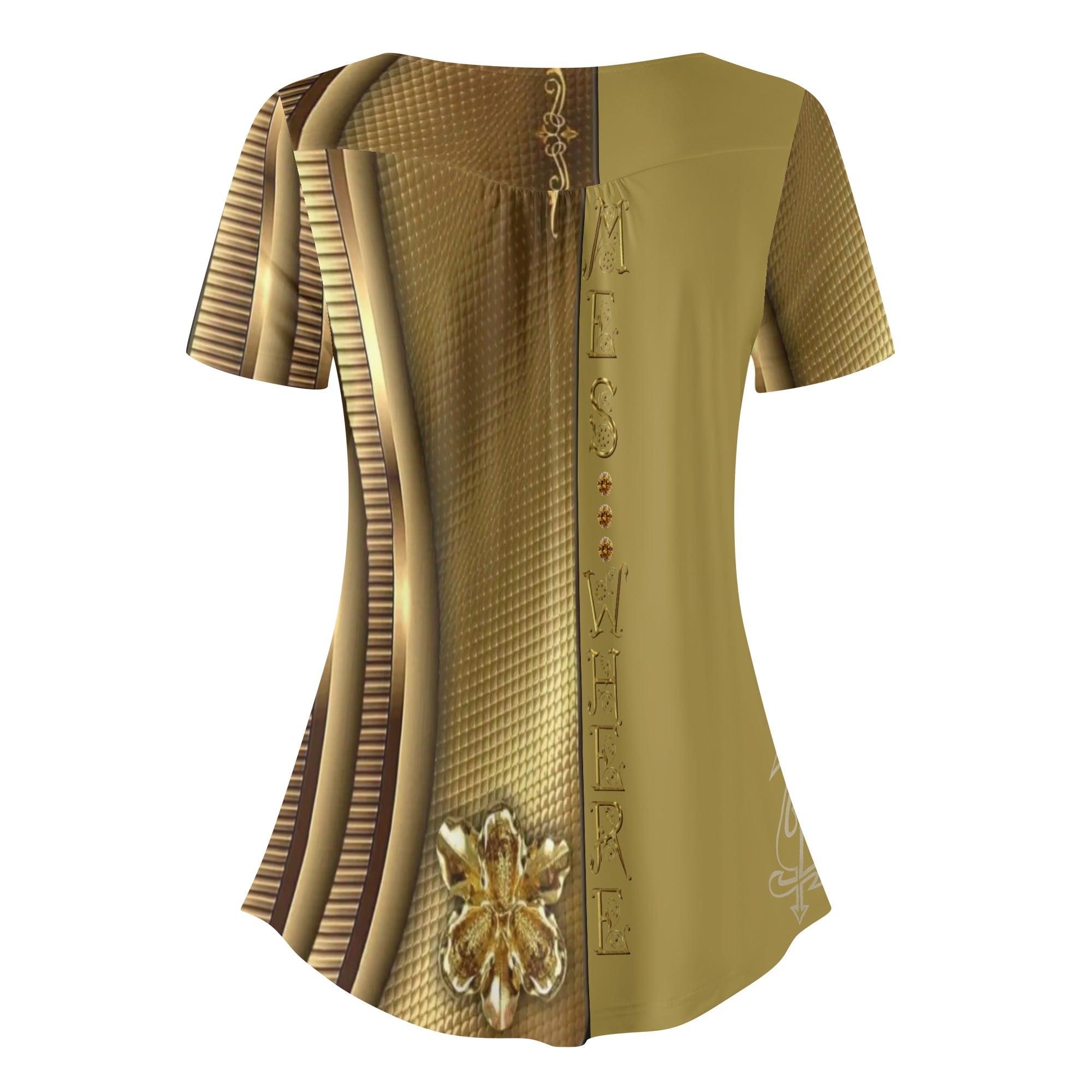 Womens Scoop Neck Short sleeve Loose Blouse - MES...Where