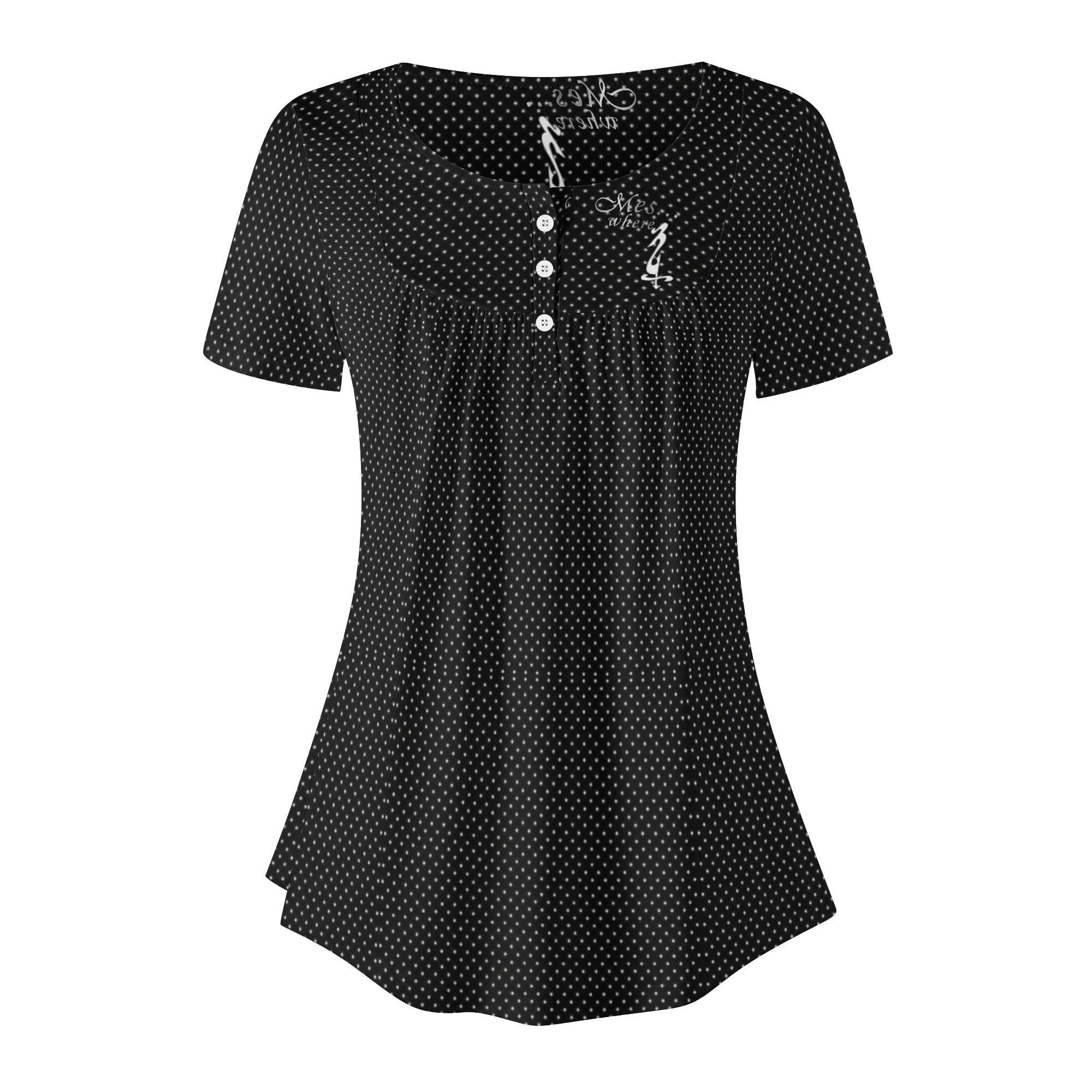 Womens Scoop Neck Short sleeve Loose Blouse - MES...Where