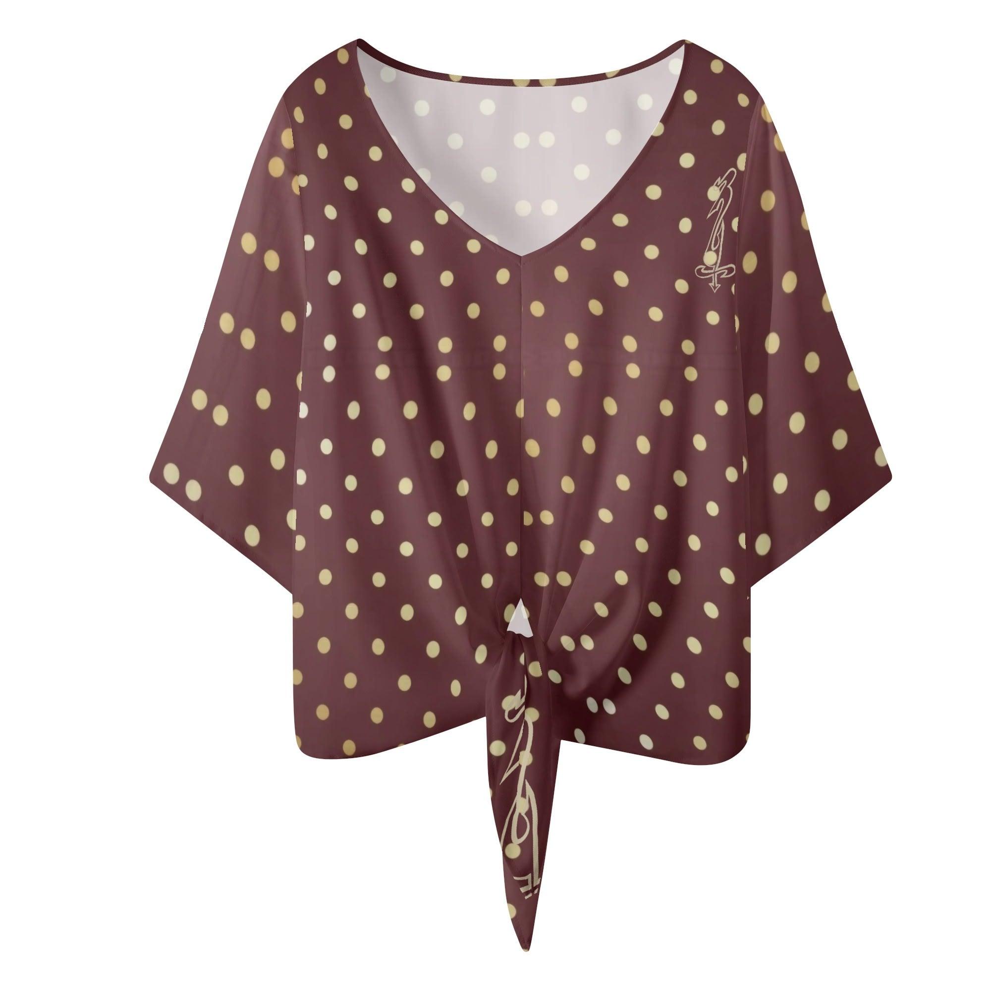 Women‘s’ V-neck Tie Front Knot Chiffon Blouse - MES...Where