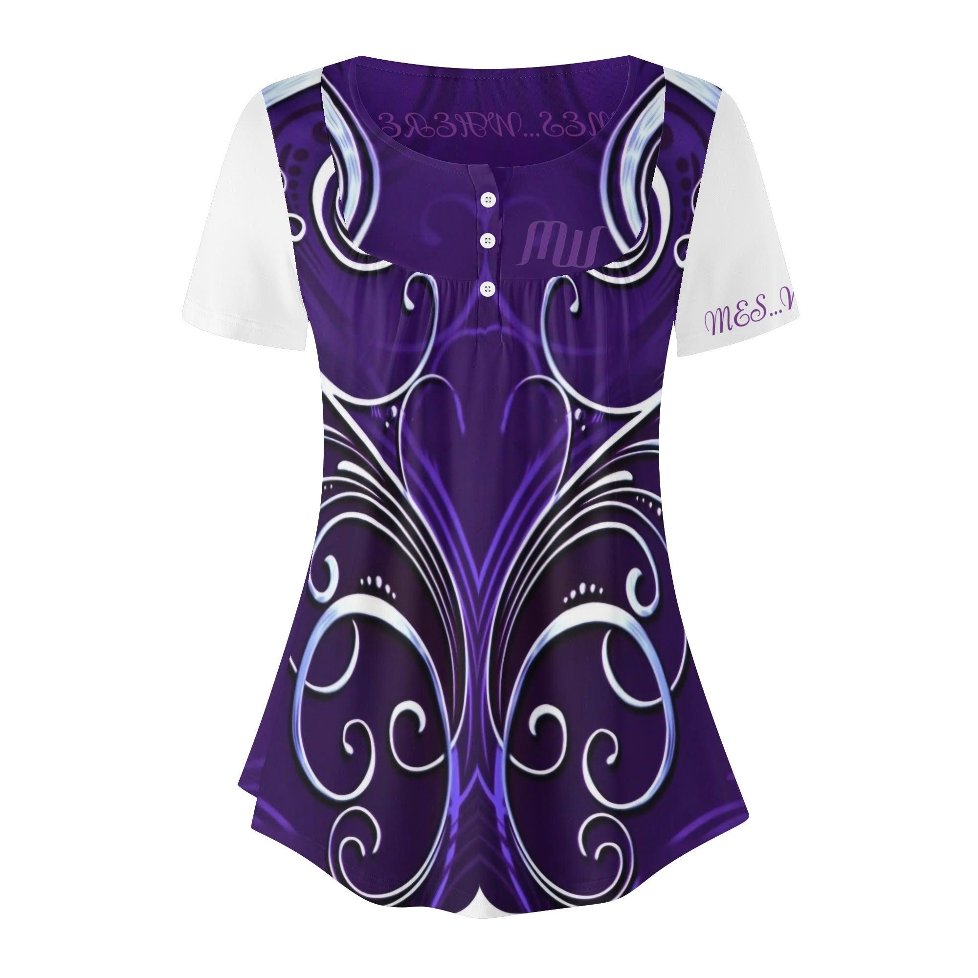 Womens Scoop Neck Short sleeve Loose Blouse - MES...Where