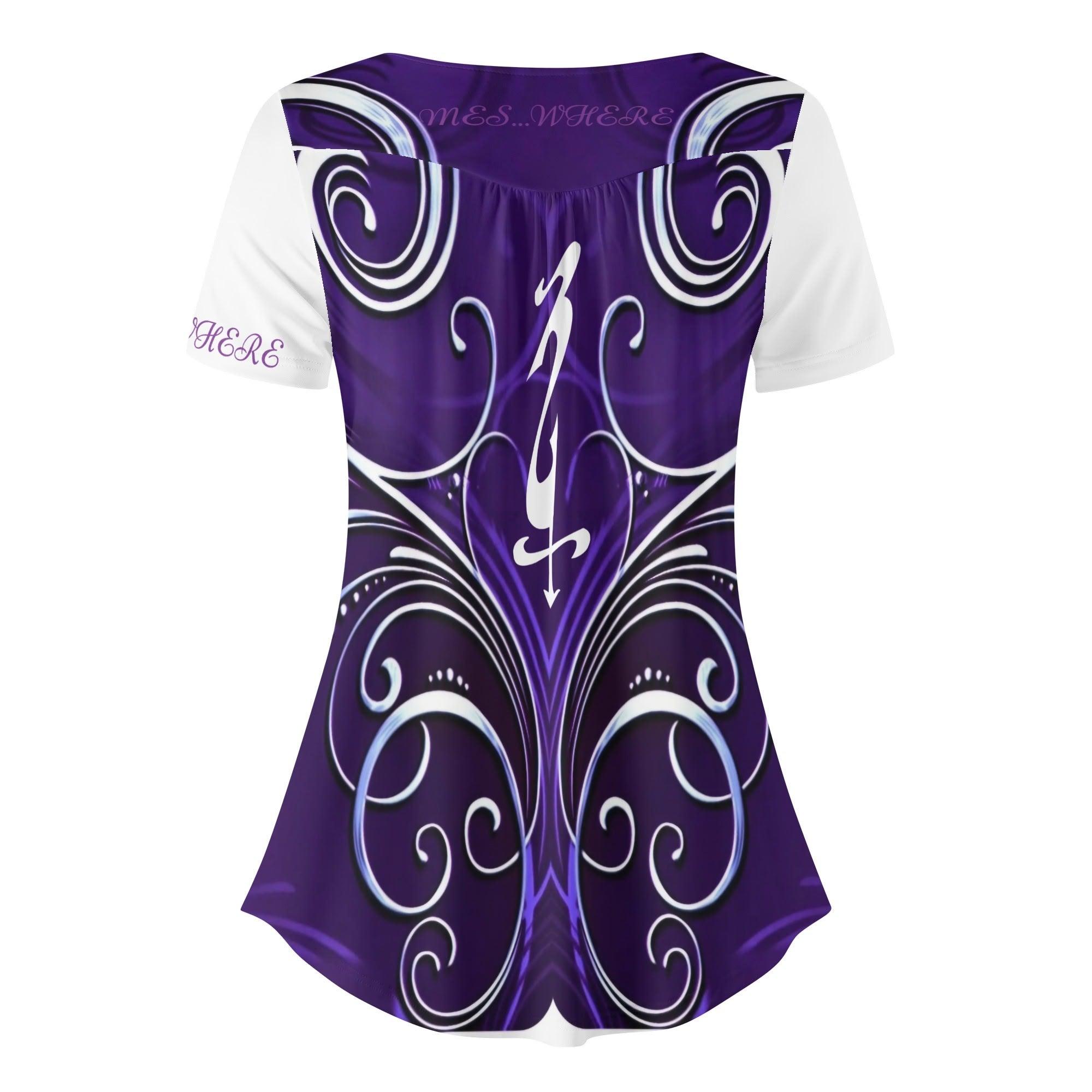 Womens Scoop Neck Short sleeve Loose Blouse - MES...Where