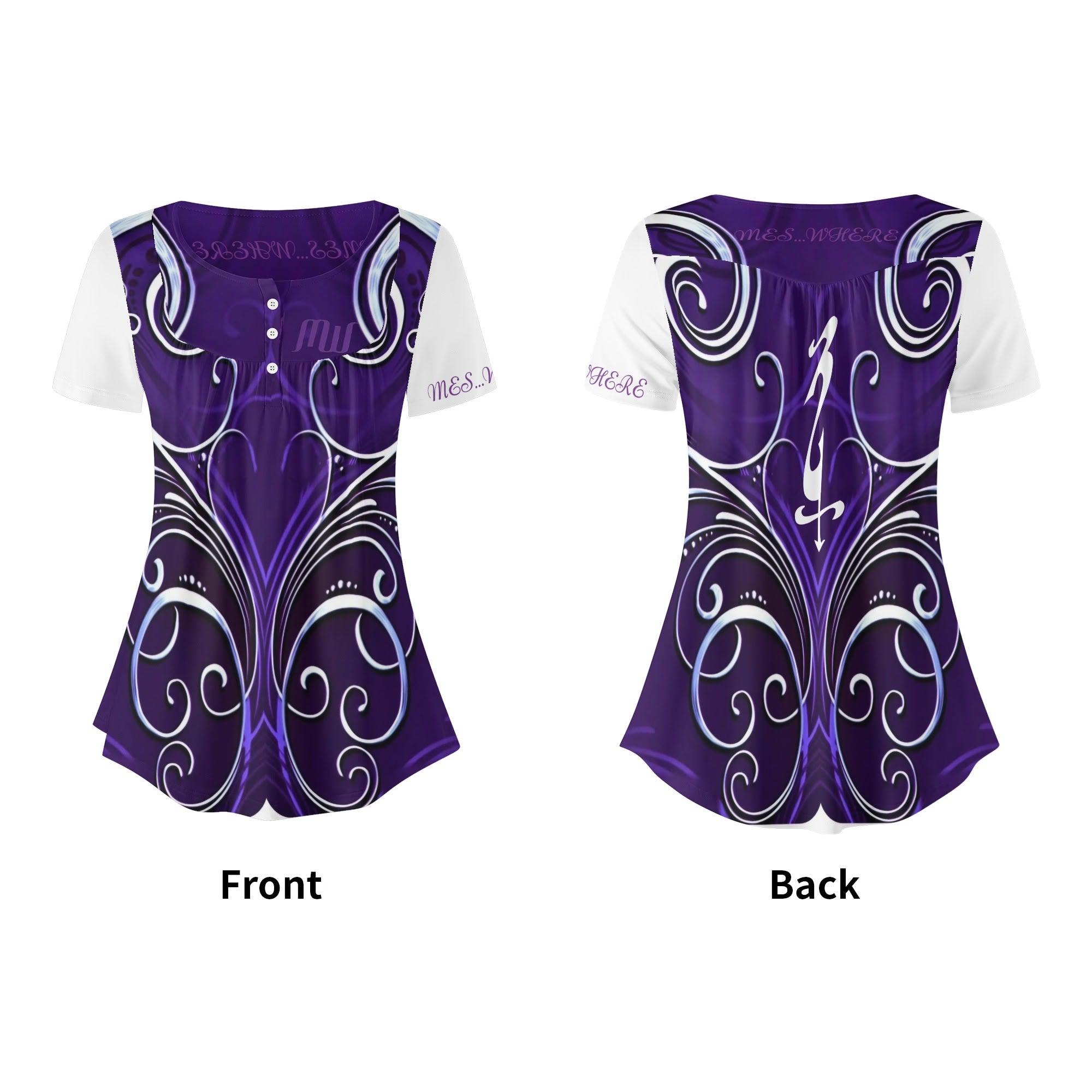 Womens Scoop Neck Short sleeve Loose Blouse - MES...Where