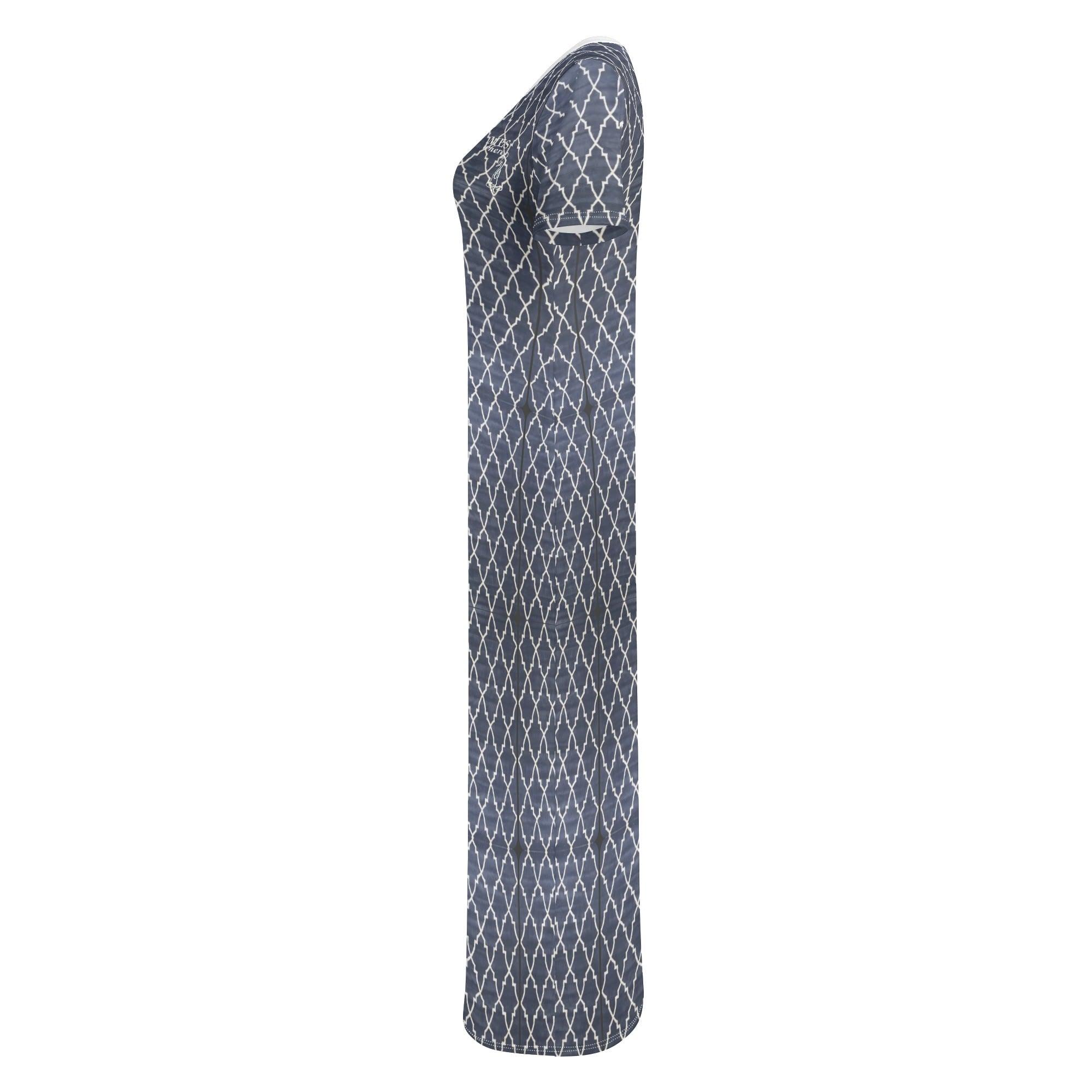 Women's Short Sleeve Dress Casual All Over Print Long Dress - MES...Where