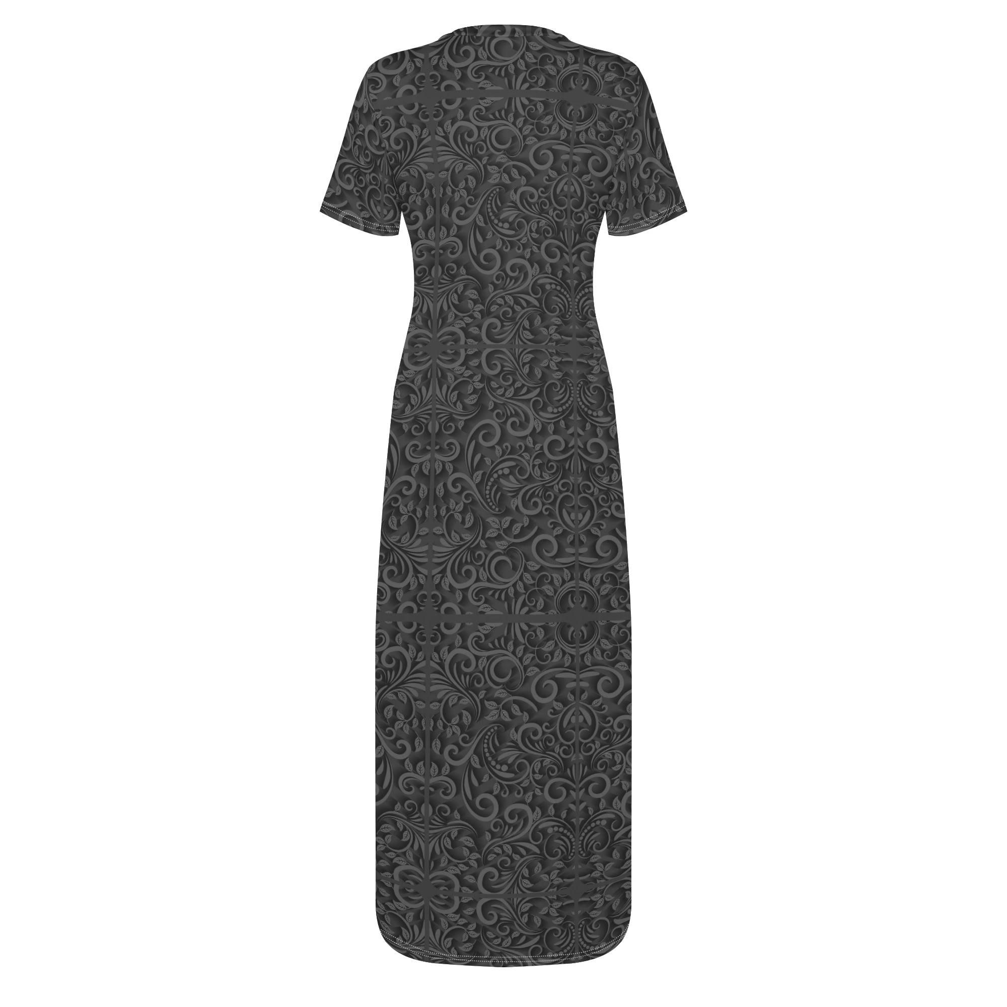Women's Short Sleeve Dress Casual All Over Print Long Dress - MES...Where