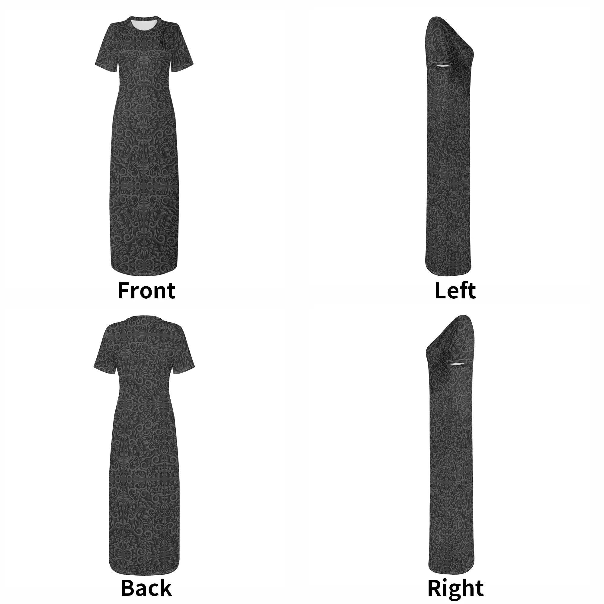 Women's Short Sleeve Dress Casual All Over Print Long Dress - MES...Where