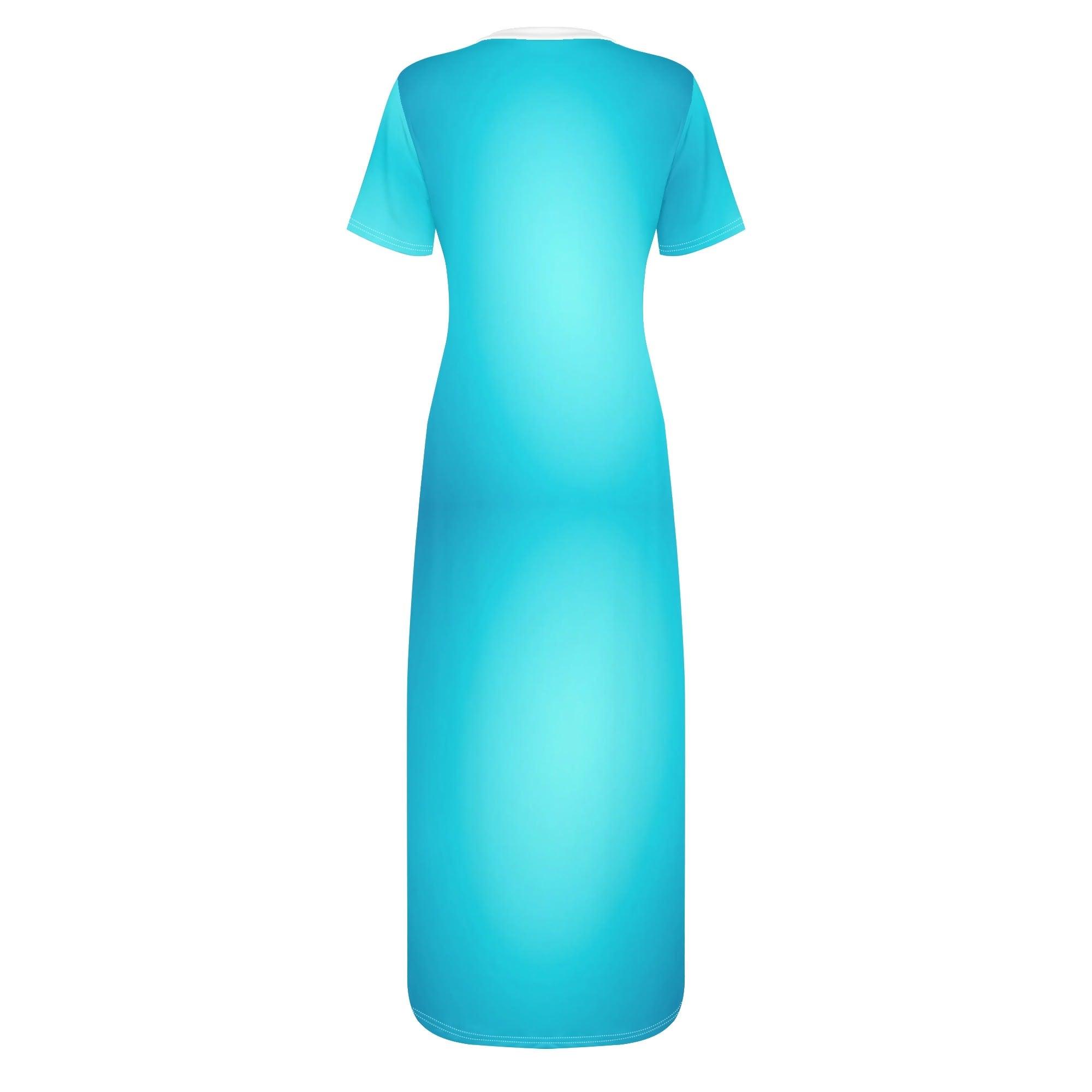 Women's Short Sleeve Casual All Over Print Long Dress - MES...Where