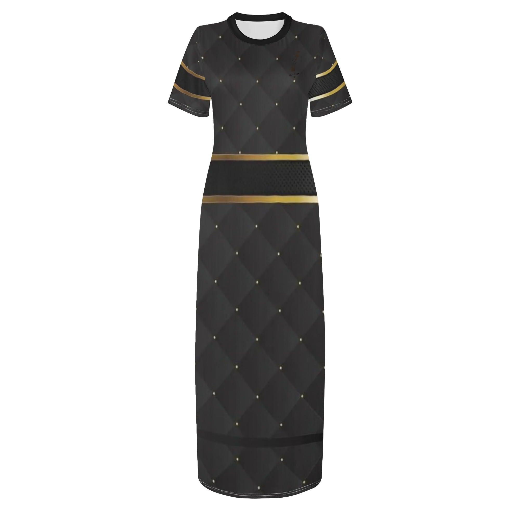 Women's Short Sleeve Casual All Over Print Long Dress - MES...Where