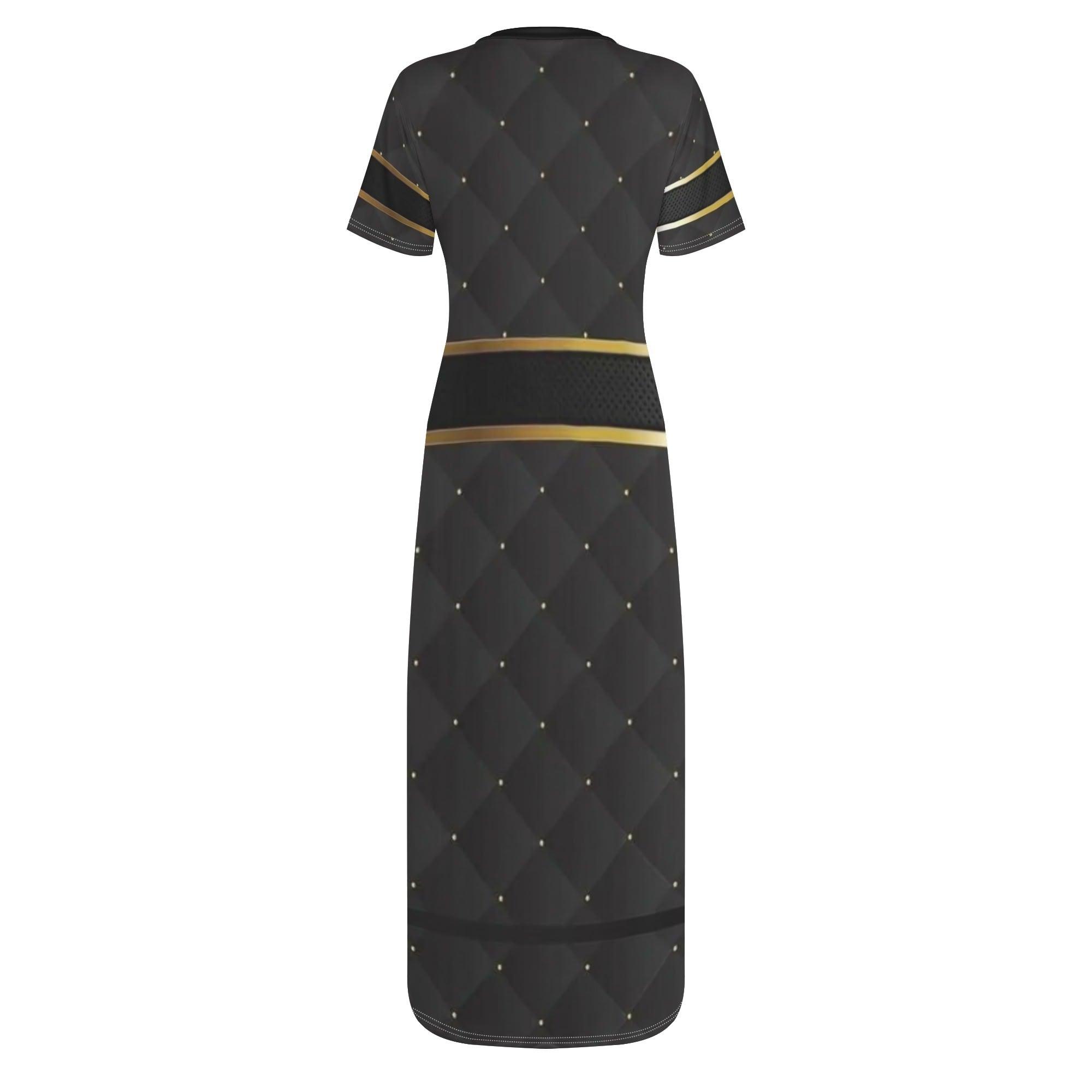 Women's Short Sleeve Casual All Over Print Long Dress - MES...Where