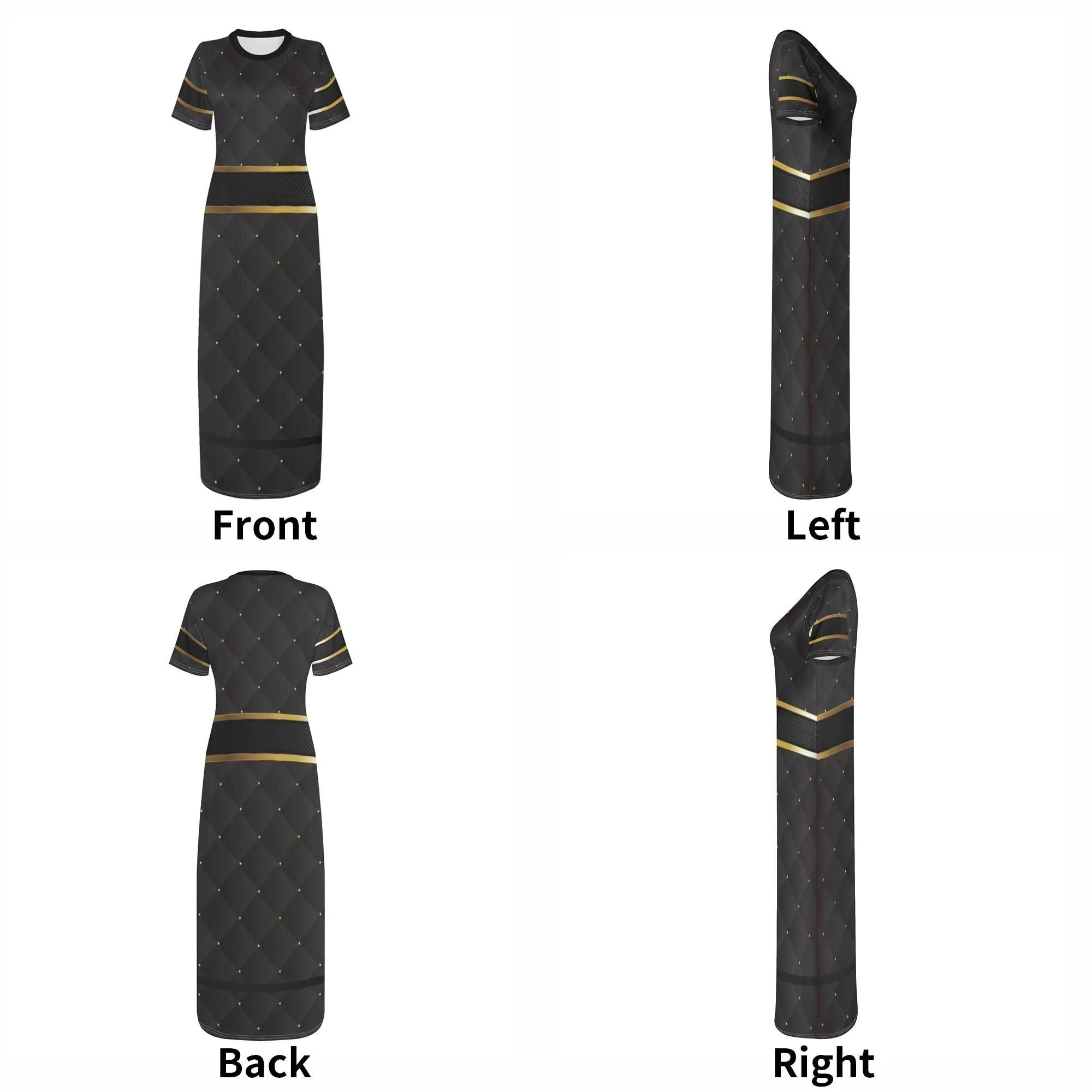 Women's Short Sleeve Casual All Over Print Long Dress - MES...Where