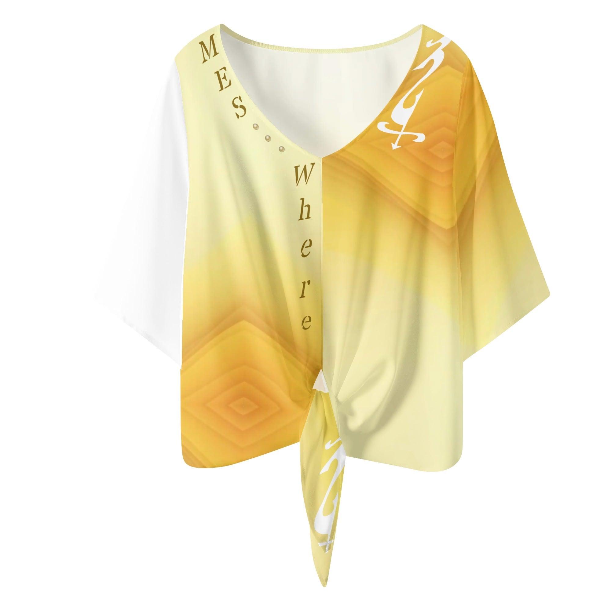 Women‘s’ V-neck Tie Front Knot Chiffon Blouse - MES...Where