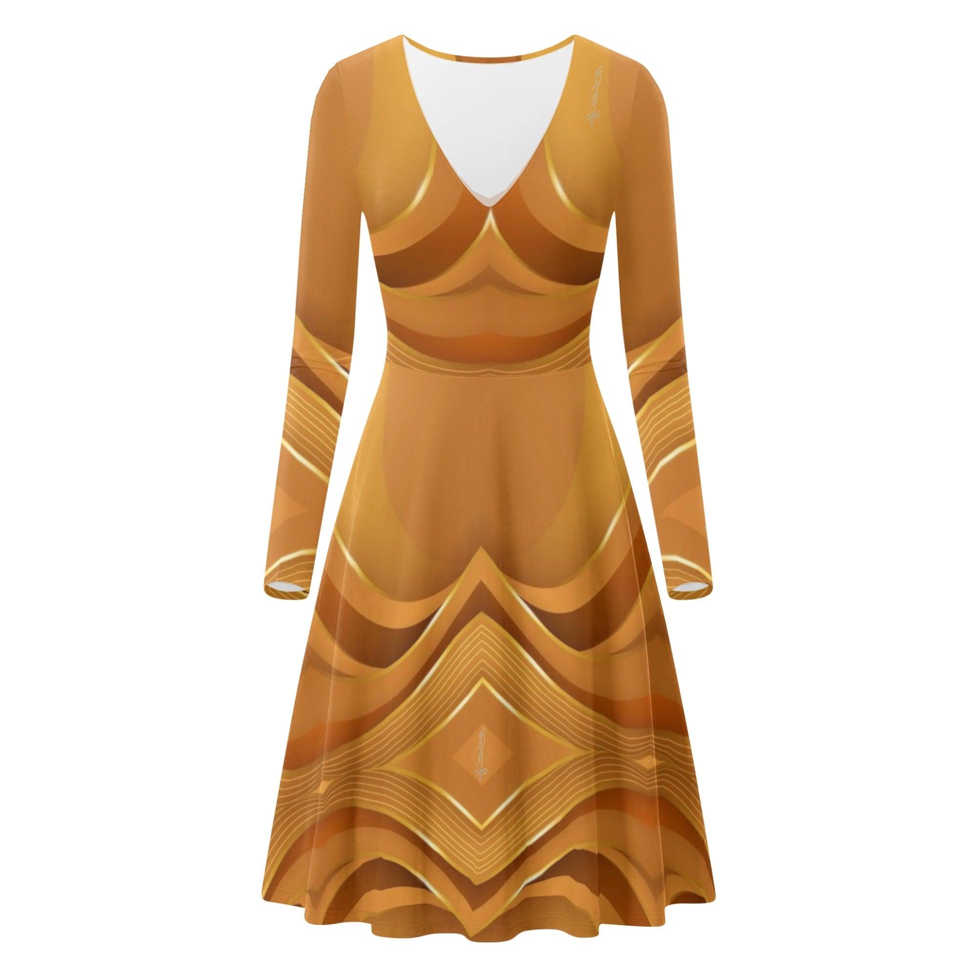 Women's V-Neck Long Sleeve Ruffle Dress - MES...Where