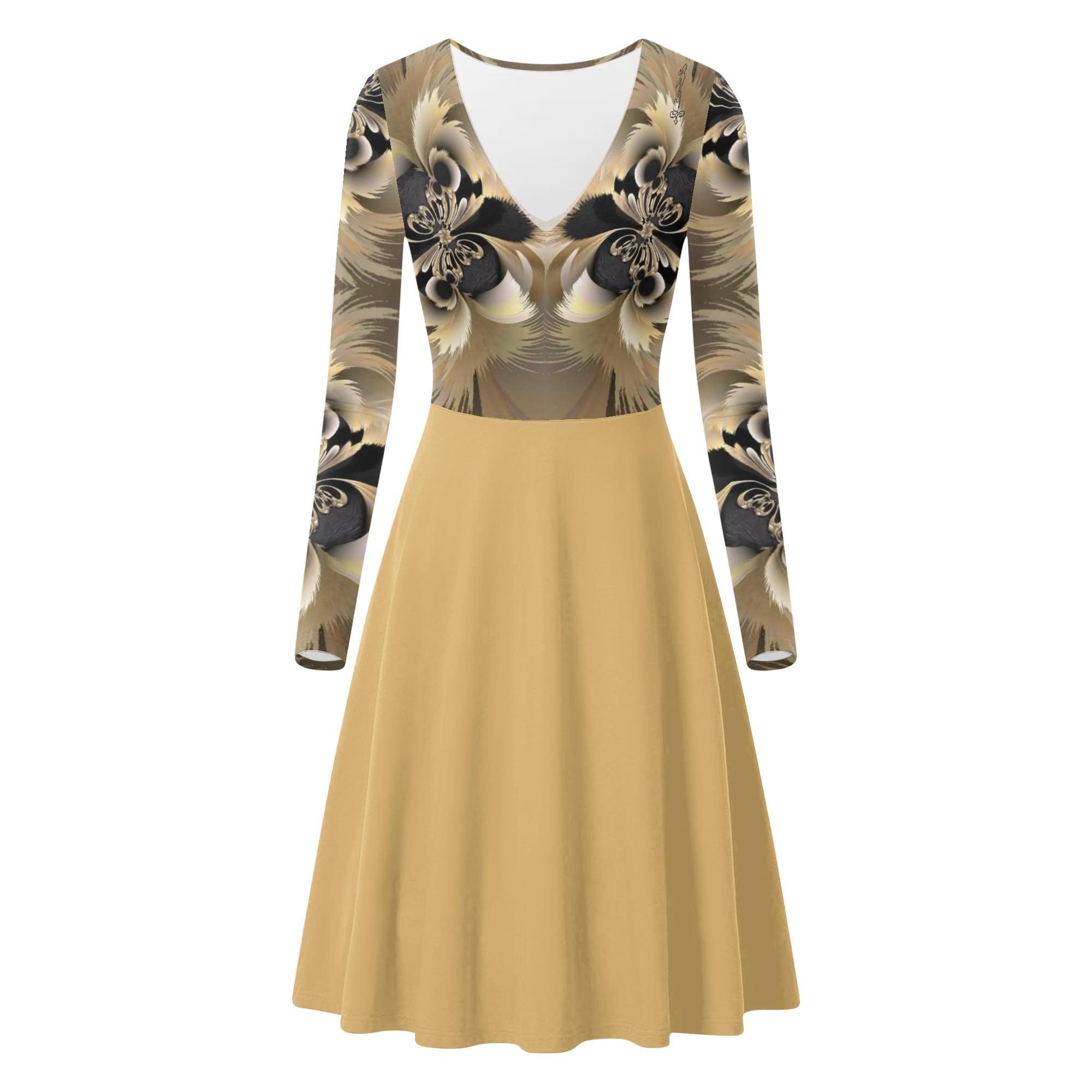 Women's V-Neck Long Sleeve Ruffle Dress - MES...Where