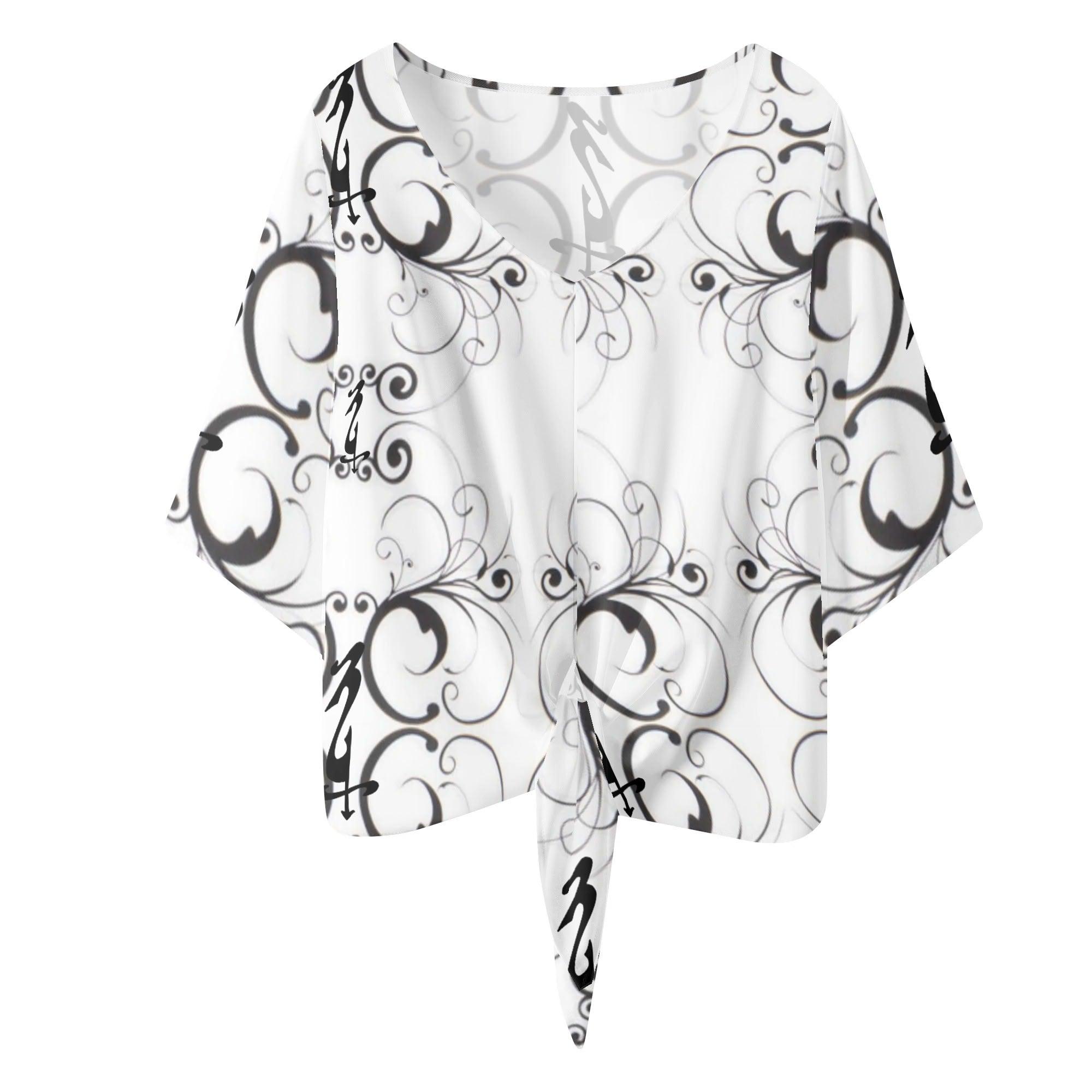 Women‘s’ V-neck Tie Front Knot Chiffon Blouse - MES...Where