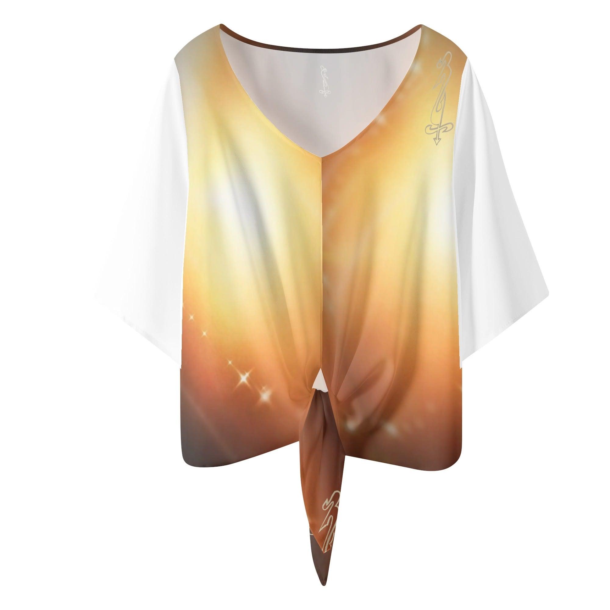 Women‘s’ V-neck Tie Front Knot Chiffon Blouse - MES...Where