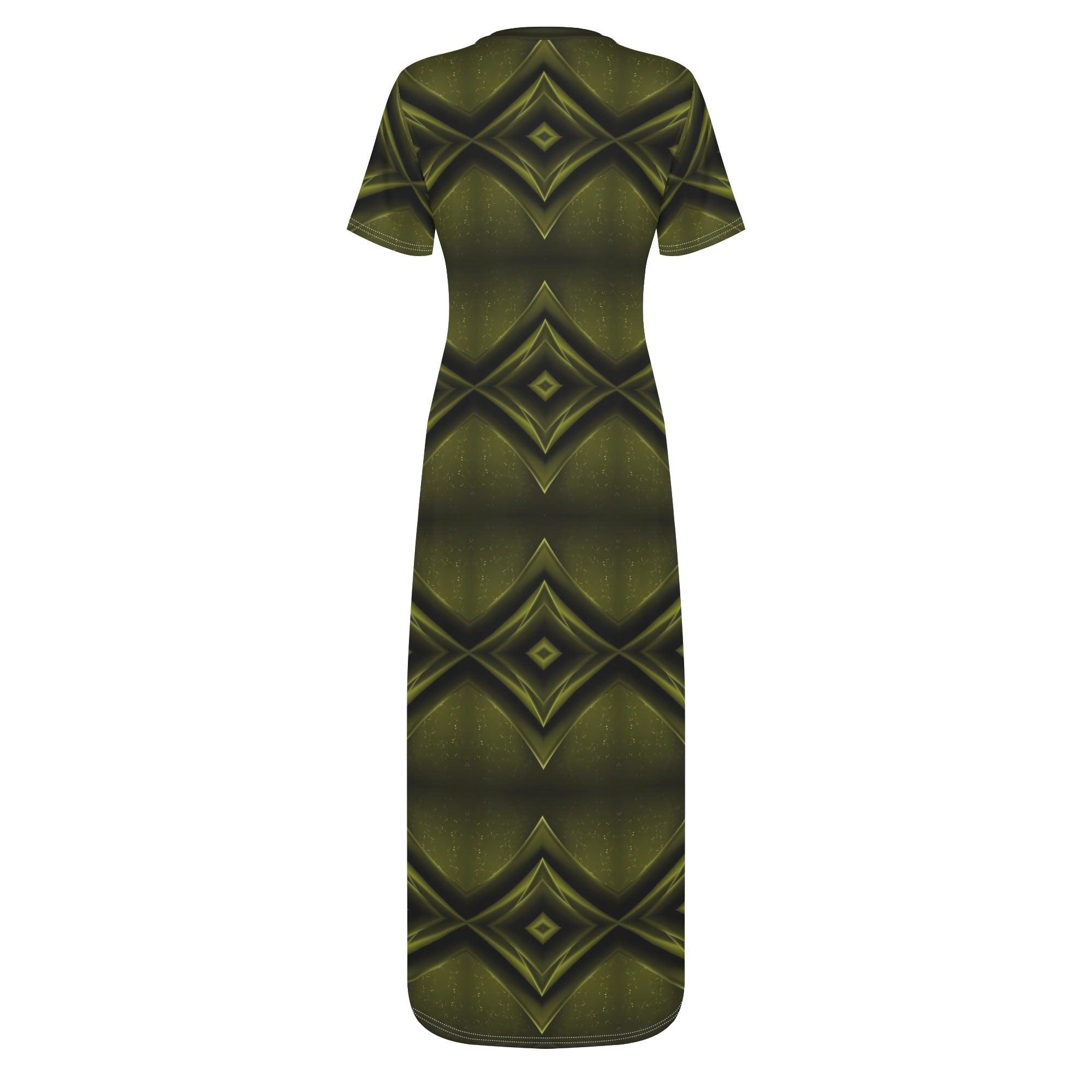Women's Short Sleeve Dress Casual All Over Print Long Dress - MES...Where