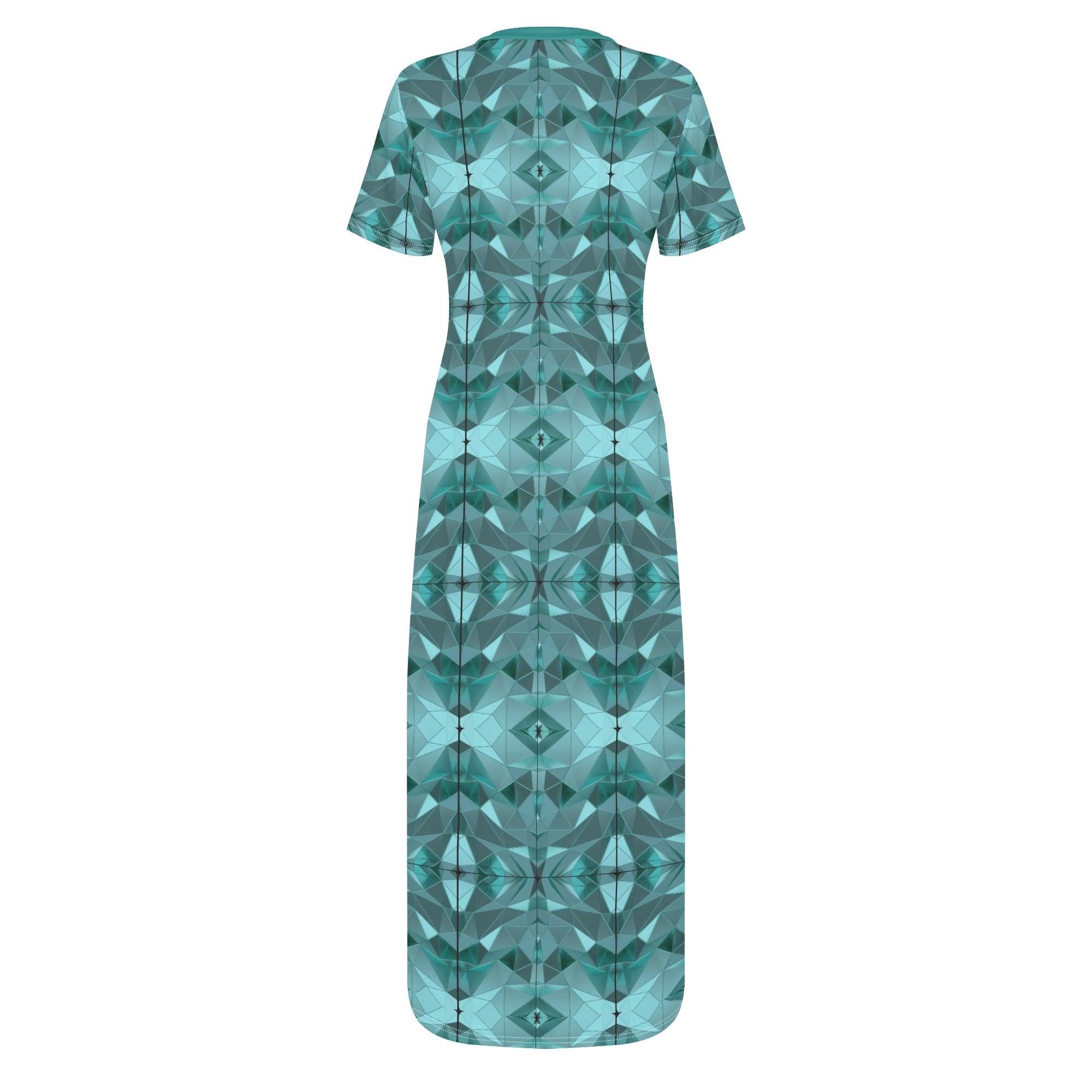 Women's Short Sleeve Casual All Over Print Long Dress - MES...Where