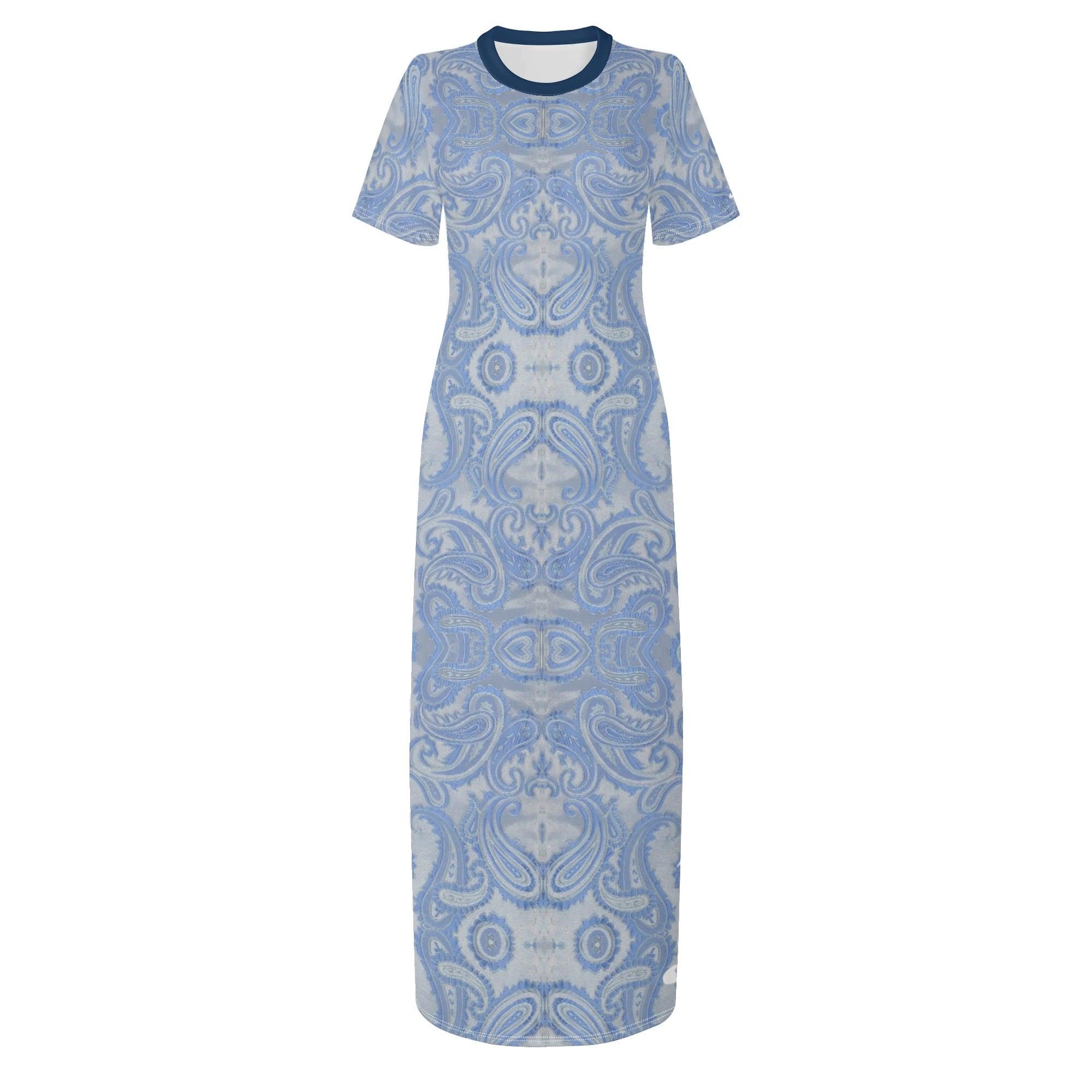 Women's Short Sleeve Casual All Over Print Long Dress - MES...Where