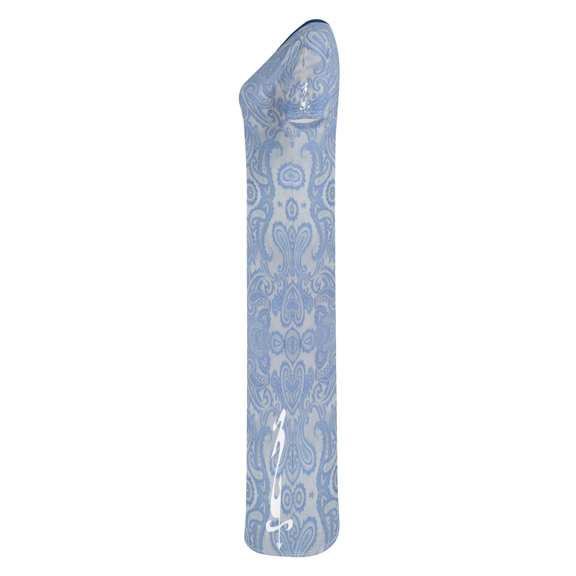 Women's Short Sleeve Casual All Over Print Long Dress - MES...Where