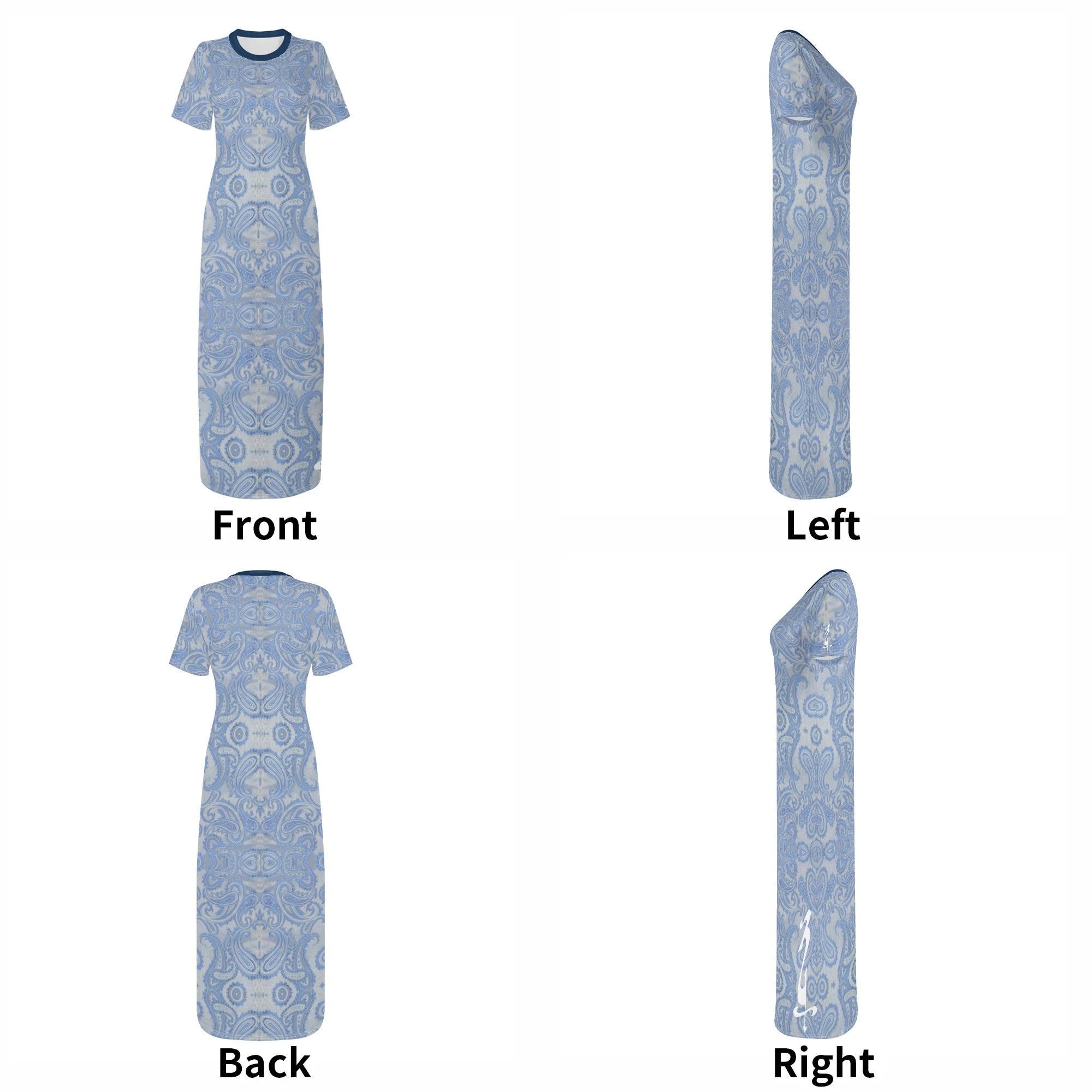 Women's Short Sleeve Casual All Over Print Long Dress - MES...Where