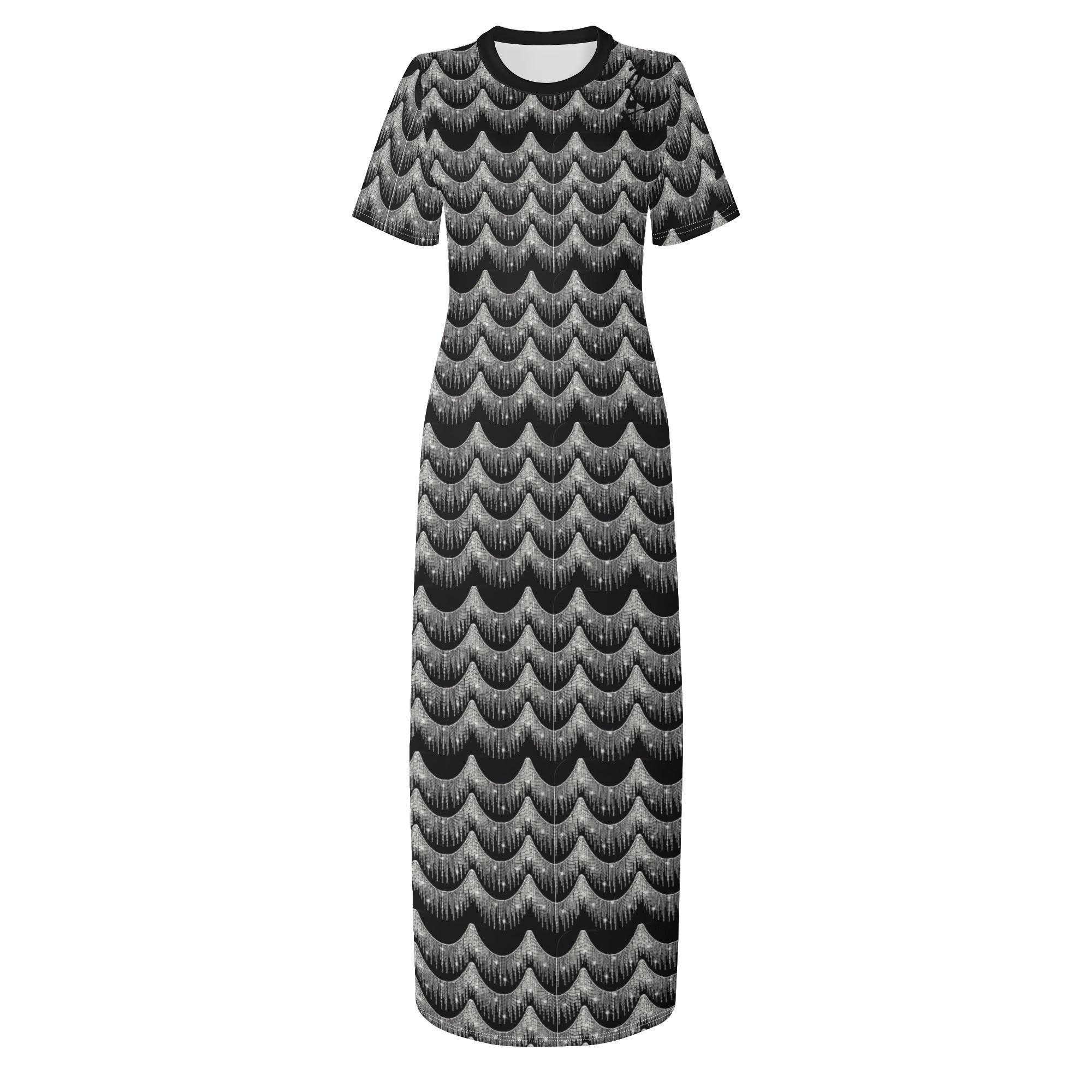 Women's Short Sleeve Casual All Over Print Long Dress - MES...Where