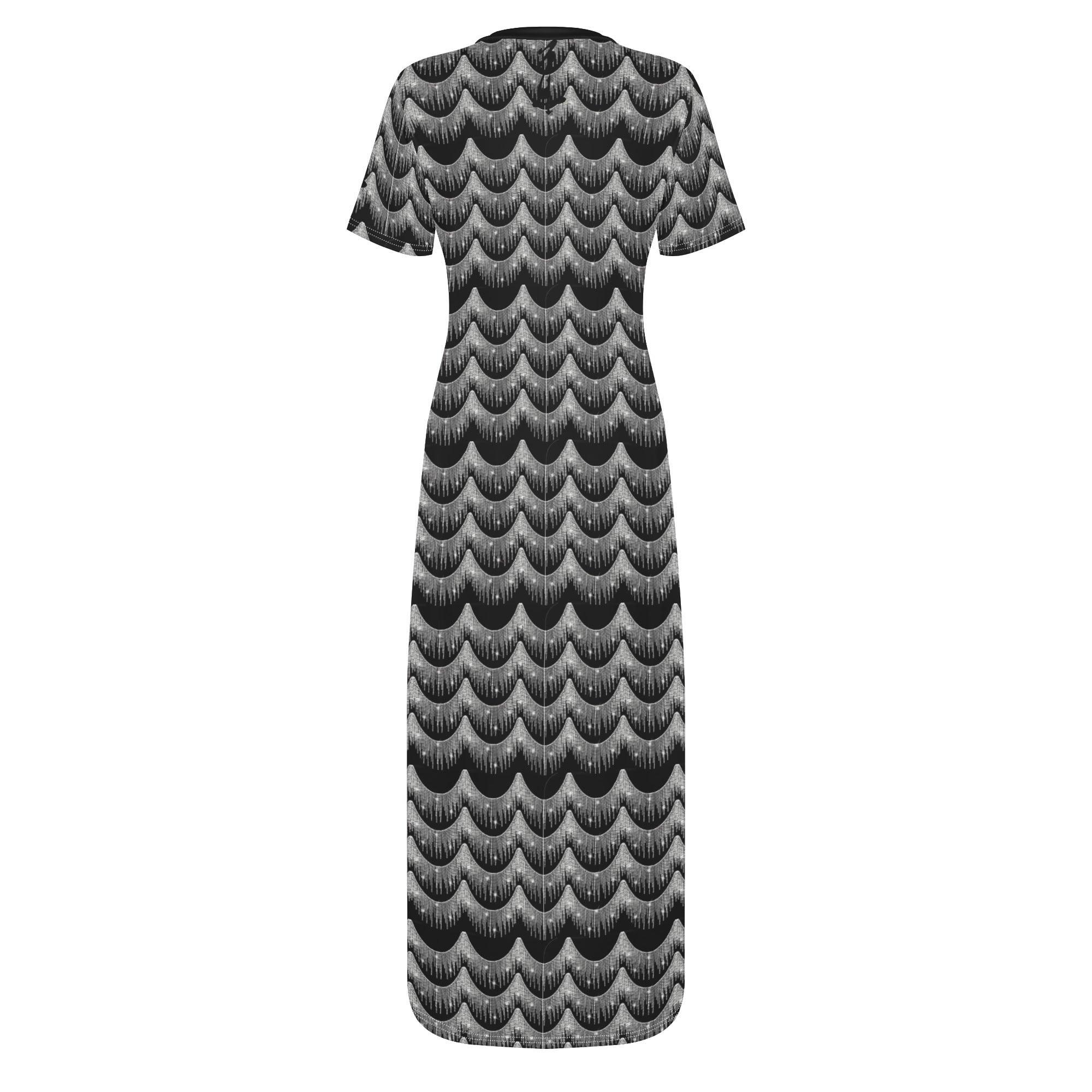 Women's Short Sleeve Casual All Over Print Long Dress - MES...Where