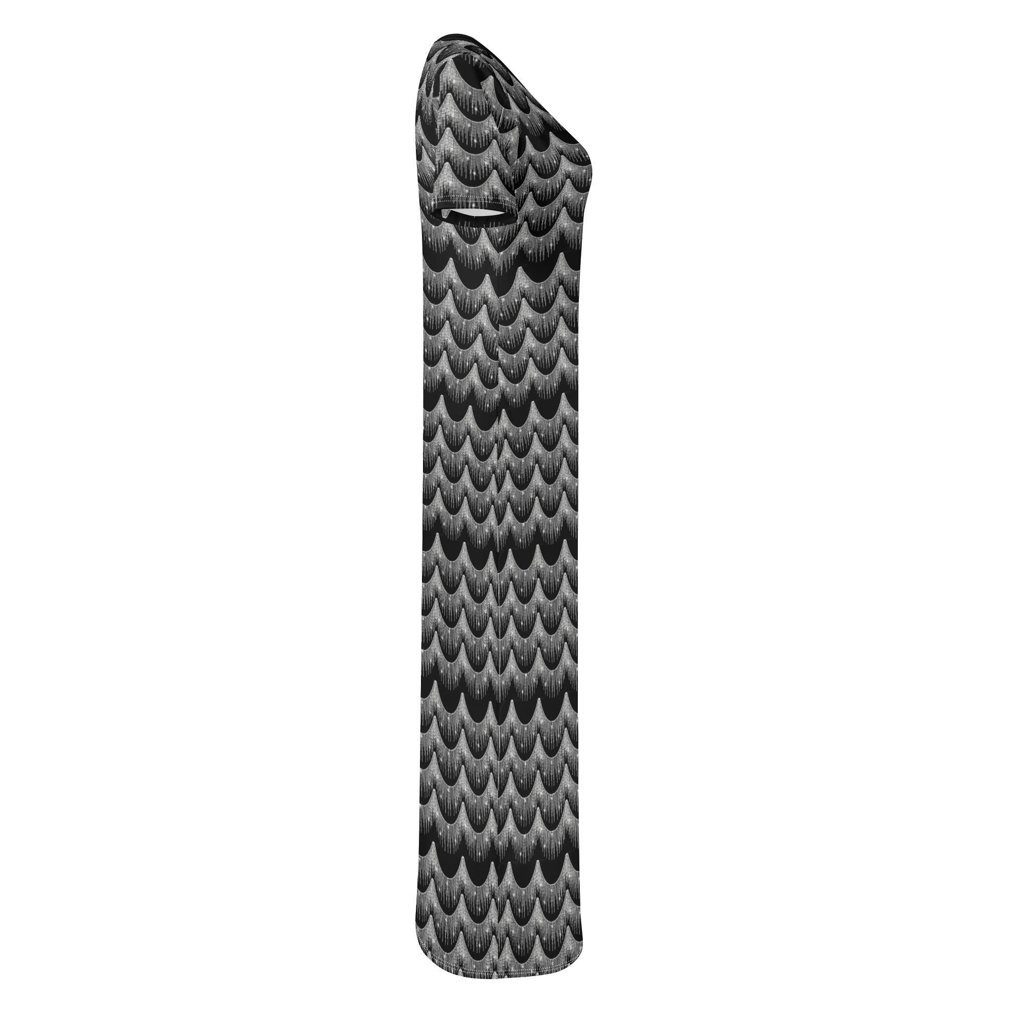 Women's Short Sleeve Casual All Over Print Long Dress - MES...Where