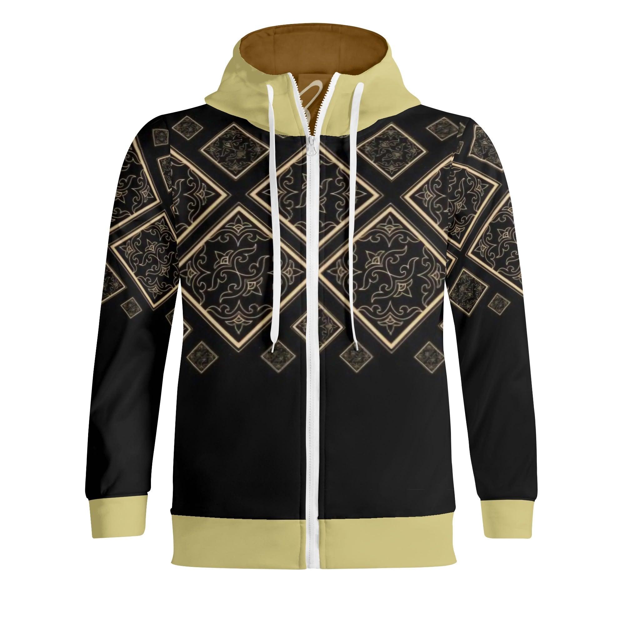 Women's Print All Over Full Zip Turtleneck Hoodie Streetwear - MES...Where