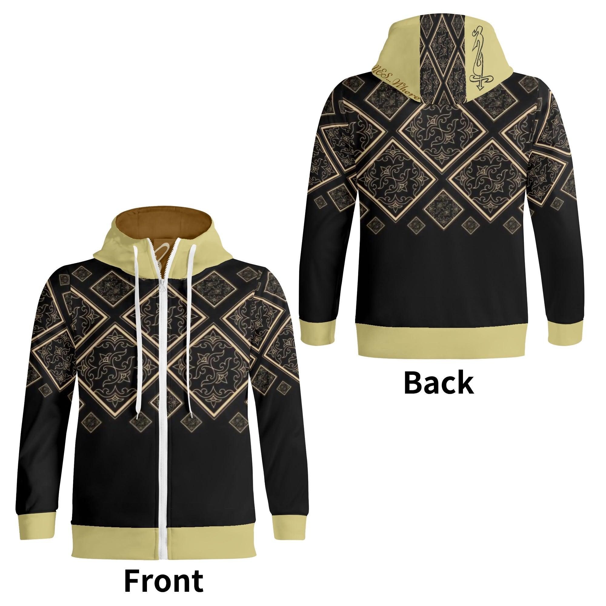Women's Print All Over Full Zip Turtleneck Hoodie Streetwear - MES...Where