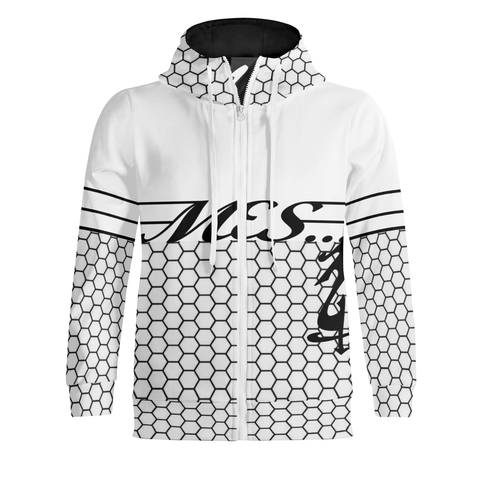 Men's Print All Over Full Zip Turtleneck Hoodie Streetwear - MES...Where