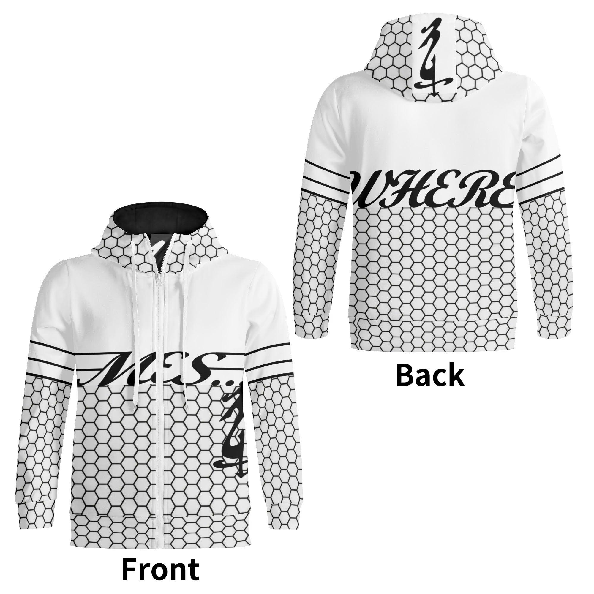 Men's Print All Over Full Zip Turtleneck Hoodie Streetwear - MES...Where