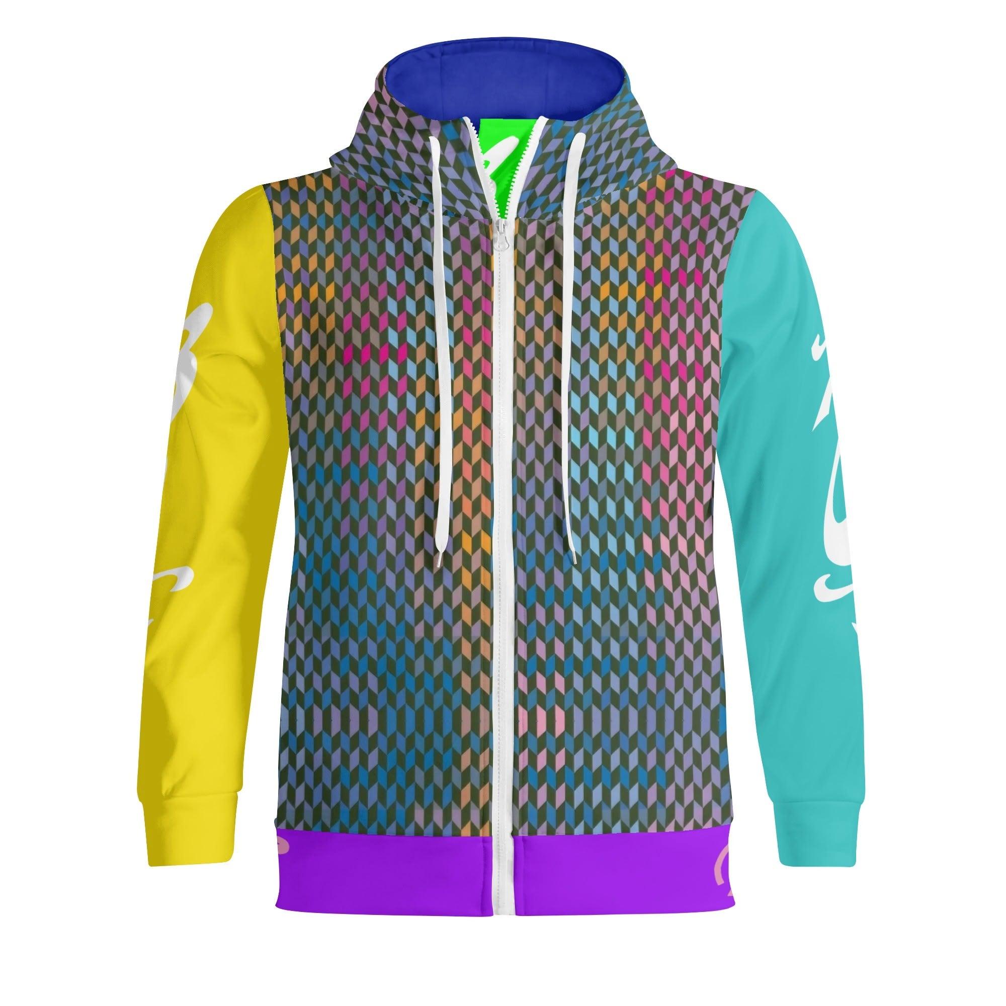 Women's Print All Over Full Zip Turtleneck Hoodie Streetwear - MES...Where