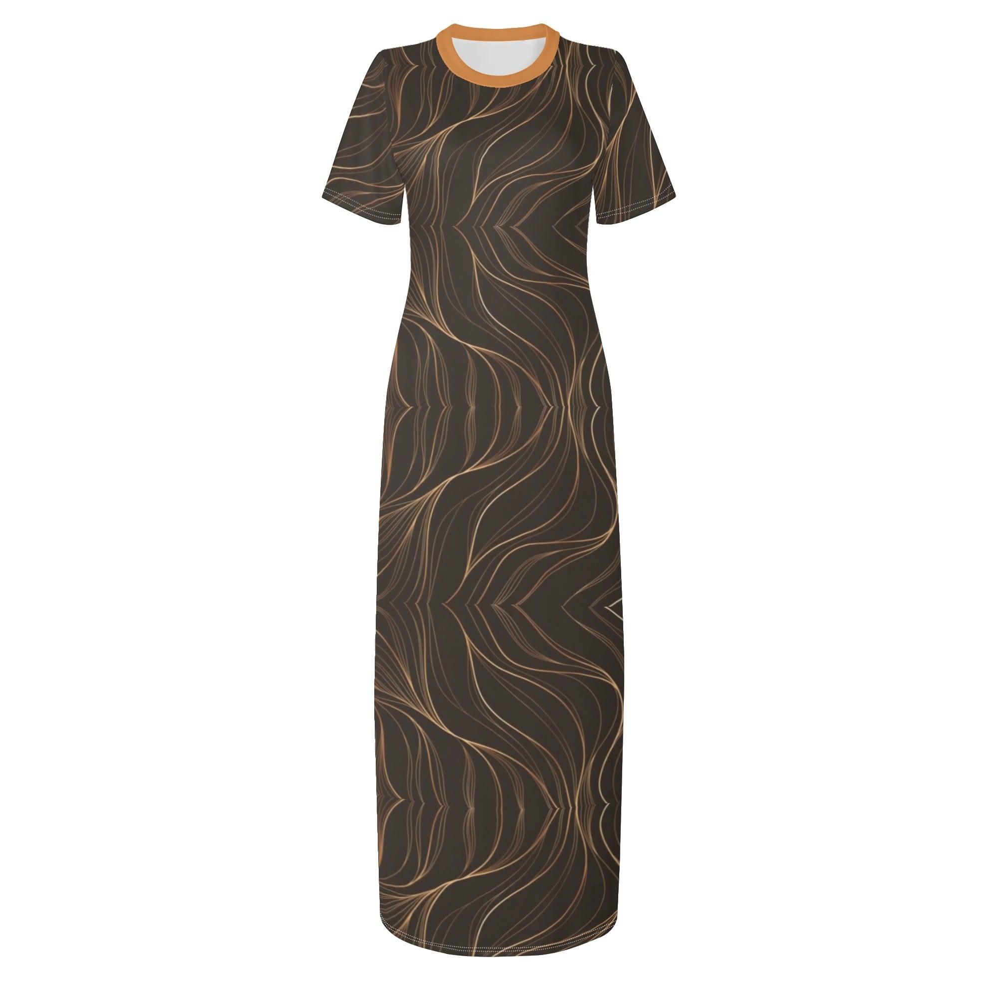 Women's Short Sleeve Casual All Over Print Long Dress - MES...Where