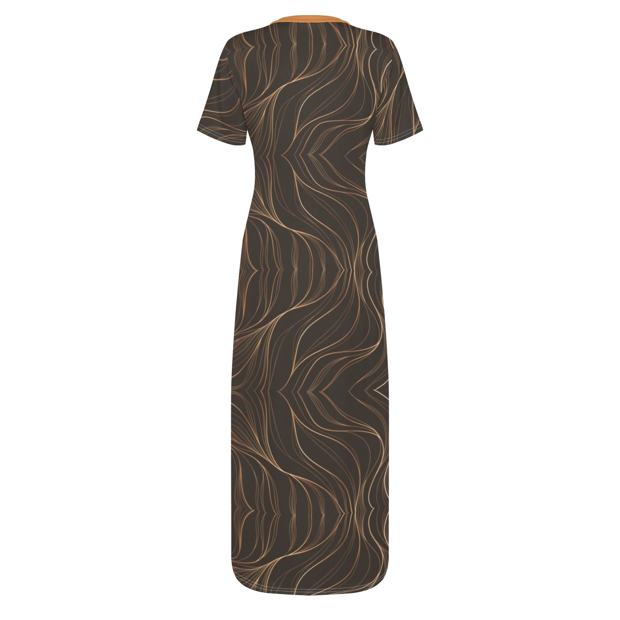 Women's Short Sleeve Casual All Over Print Long Dress - MES...Where